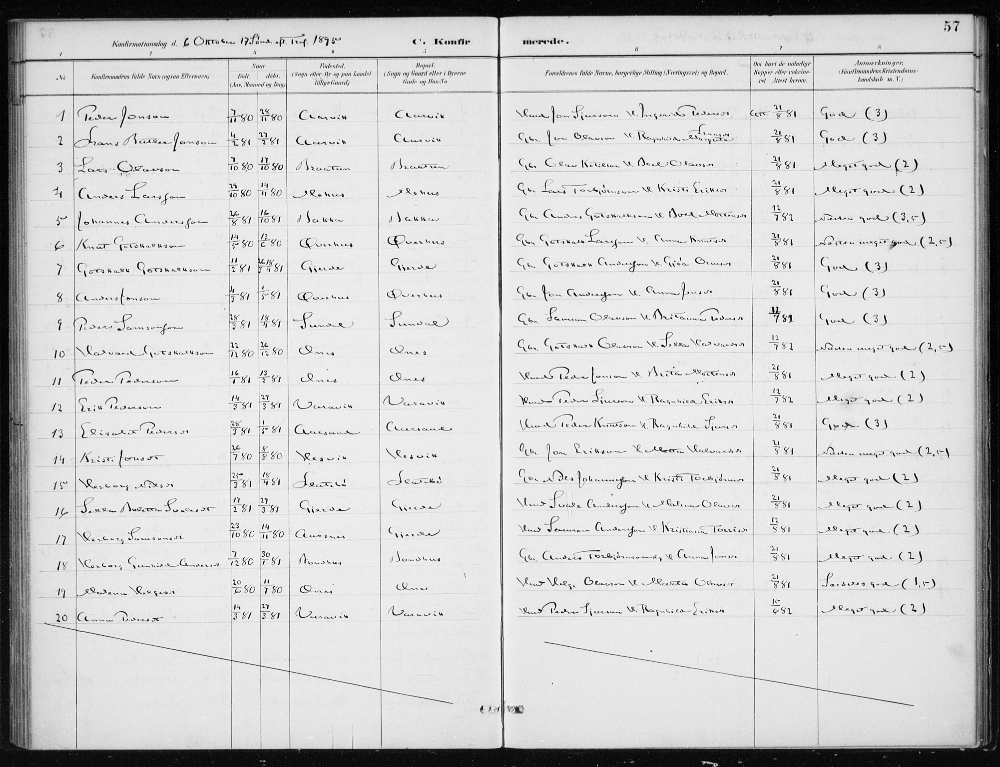 Kvinnherad sokneprestembete, SAB/A-76401/H/Haa: Parish register (official) no. F 1, 1887-1912, p. 57