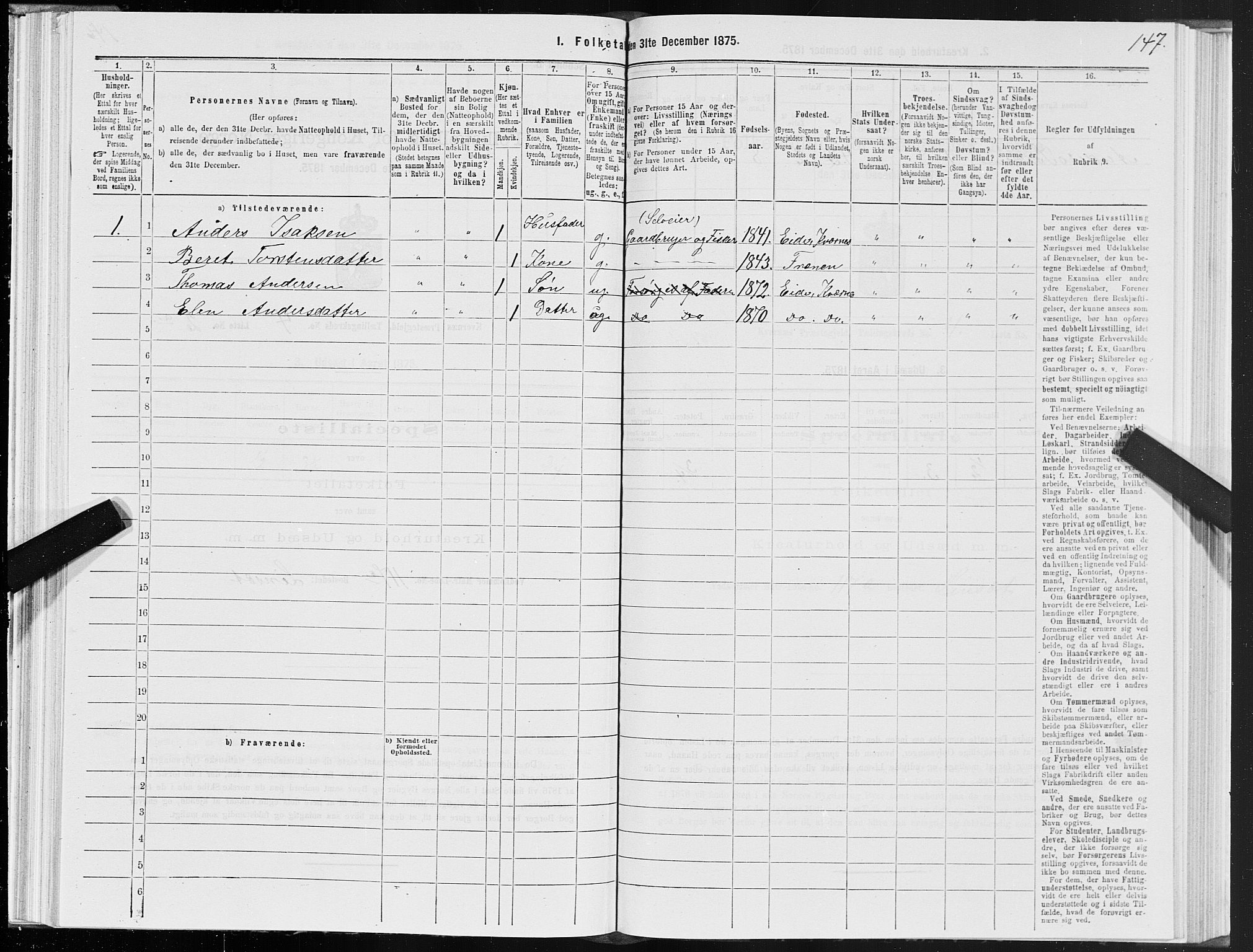 SAT, 1875 census for 1553P Kvernes, 1875, p. 2147