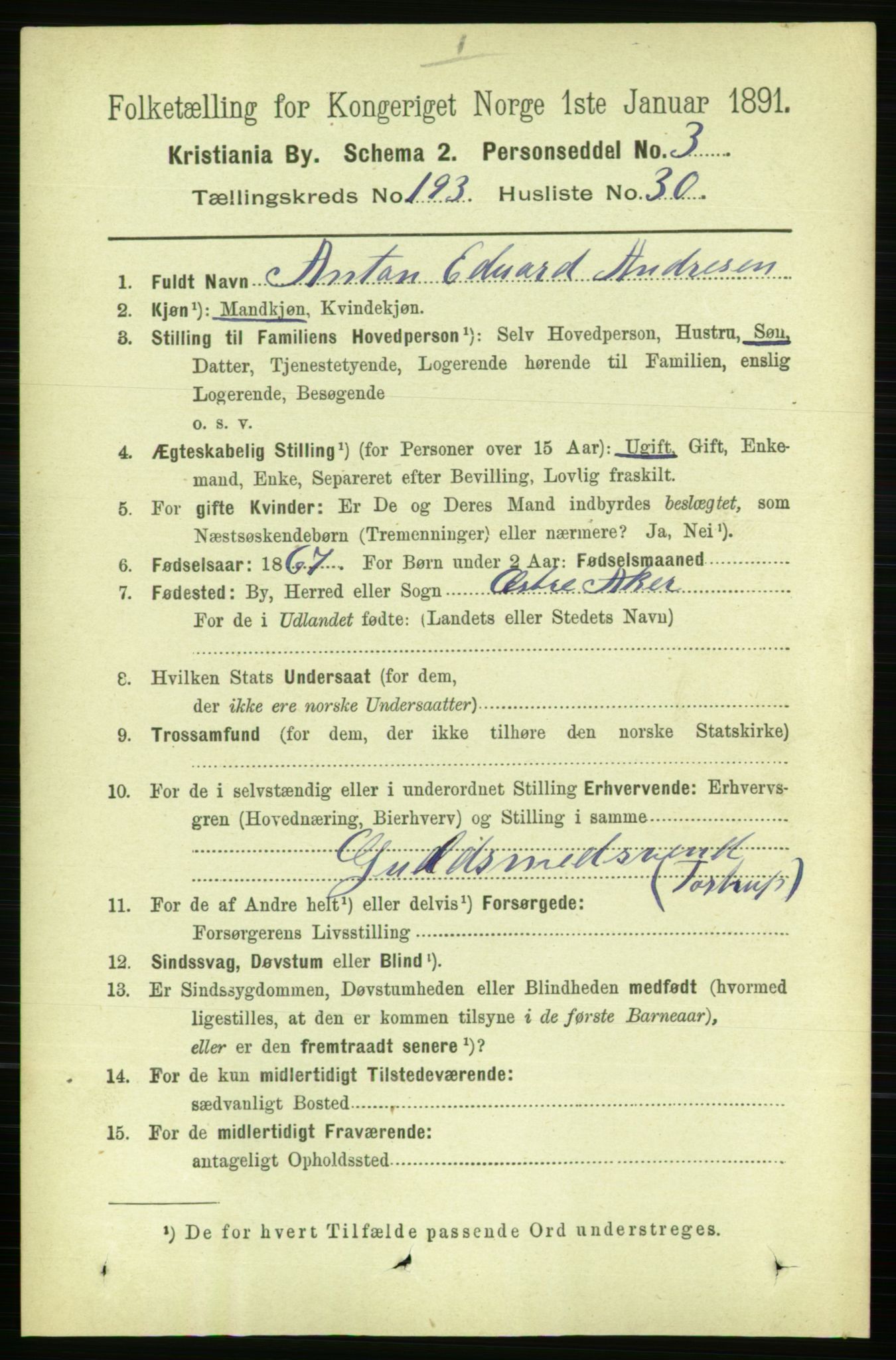 RA, 1891 census for 0301 Kristiania, 1891, p. 116813