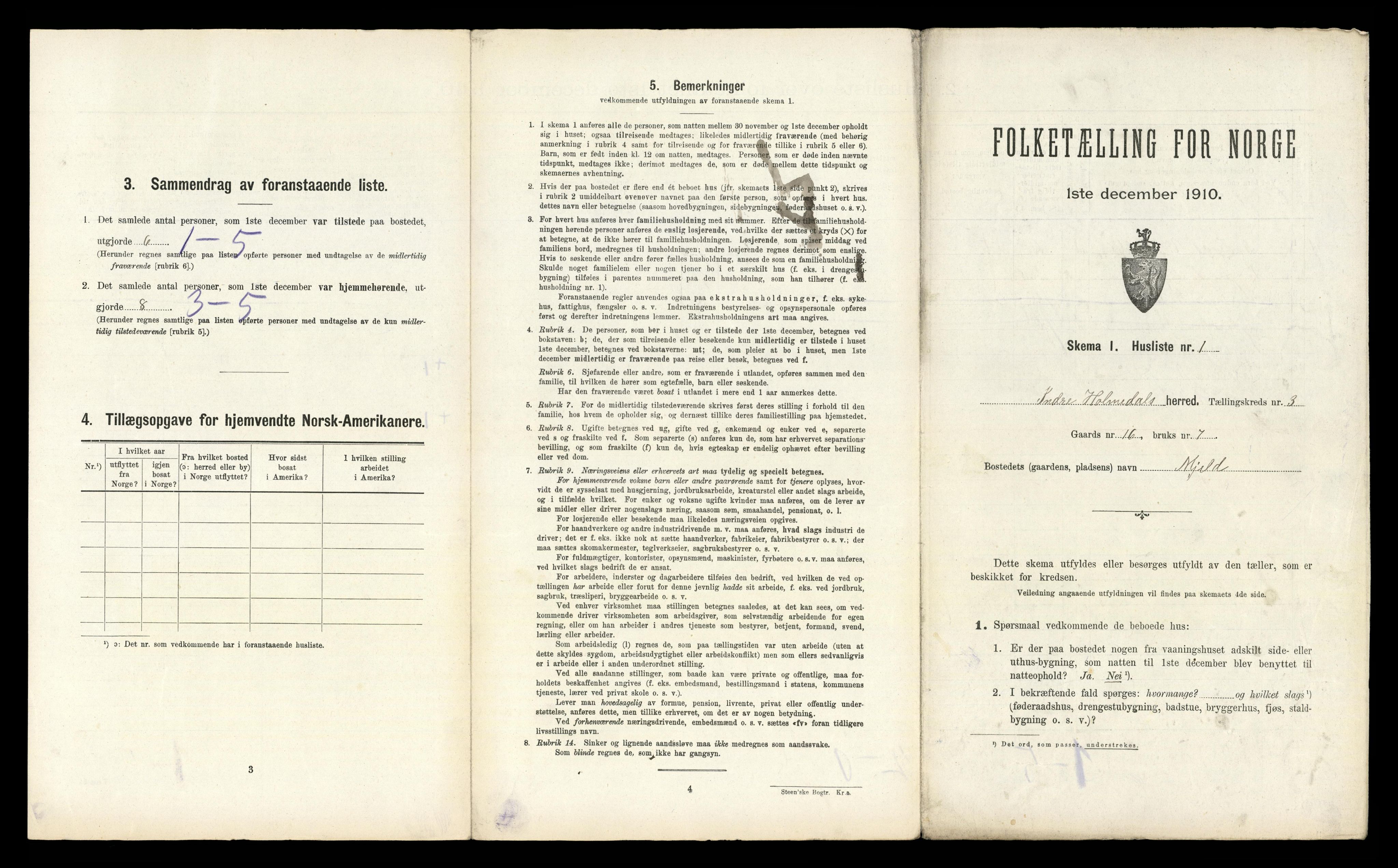 RA, 1910 census for Indre Holmedal, 1910, p. 154