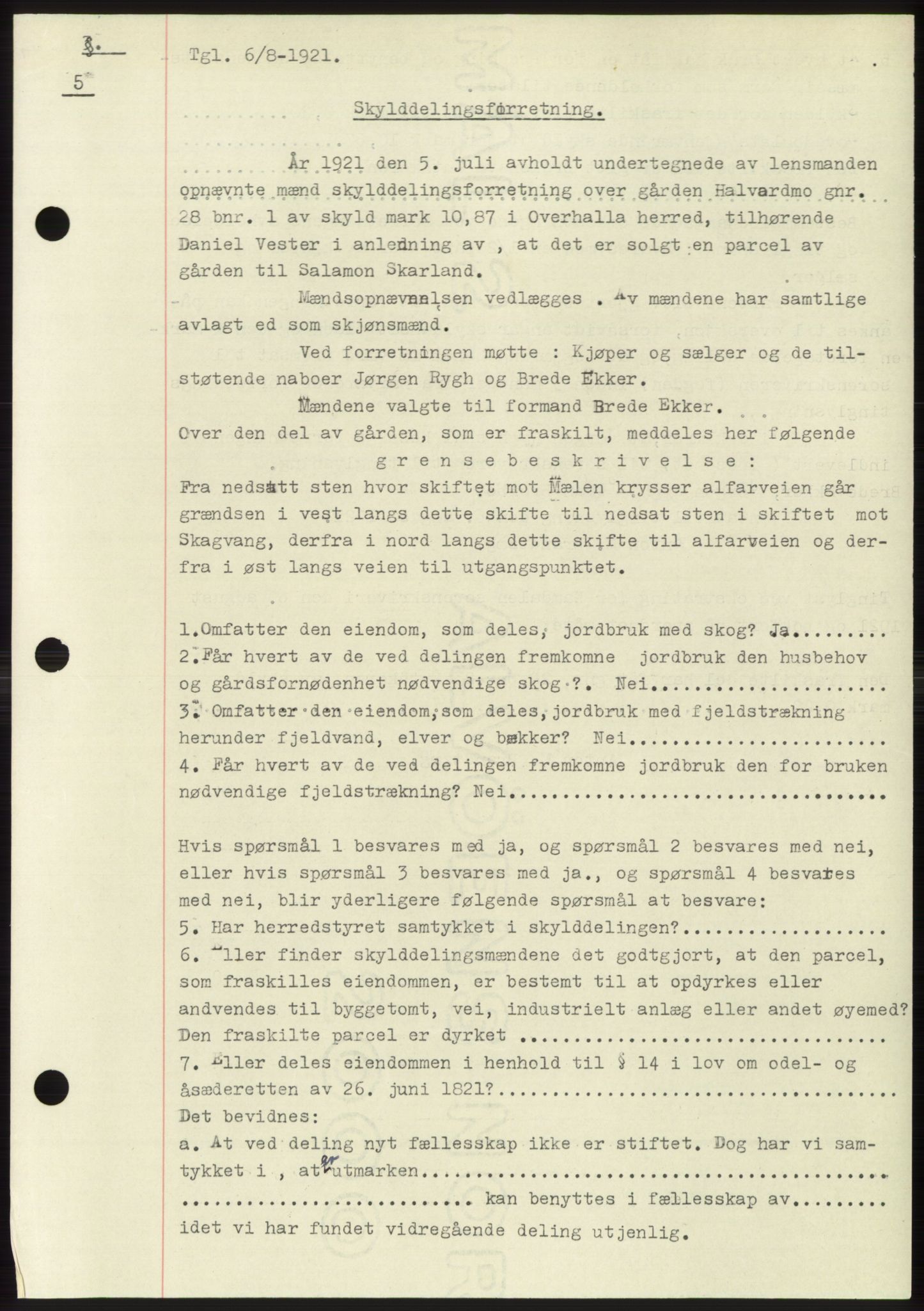 Namdal sorenskriveri, SAT/A-4133/1/2/2C: Mortgage book no. -, 1916-1921, Deed date: 06.08.1921