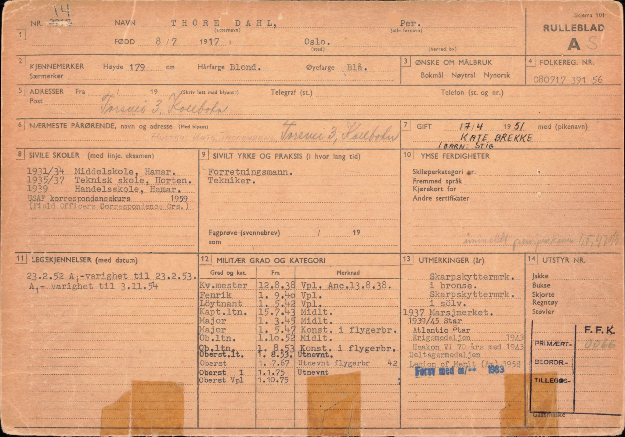 Forsvaret, Forsvarets overkommando/Luftforsvarsstaben, AV/RA-RAFA-4079/P/Pa/L0052: Personellpapirer, 1917, p. 243