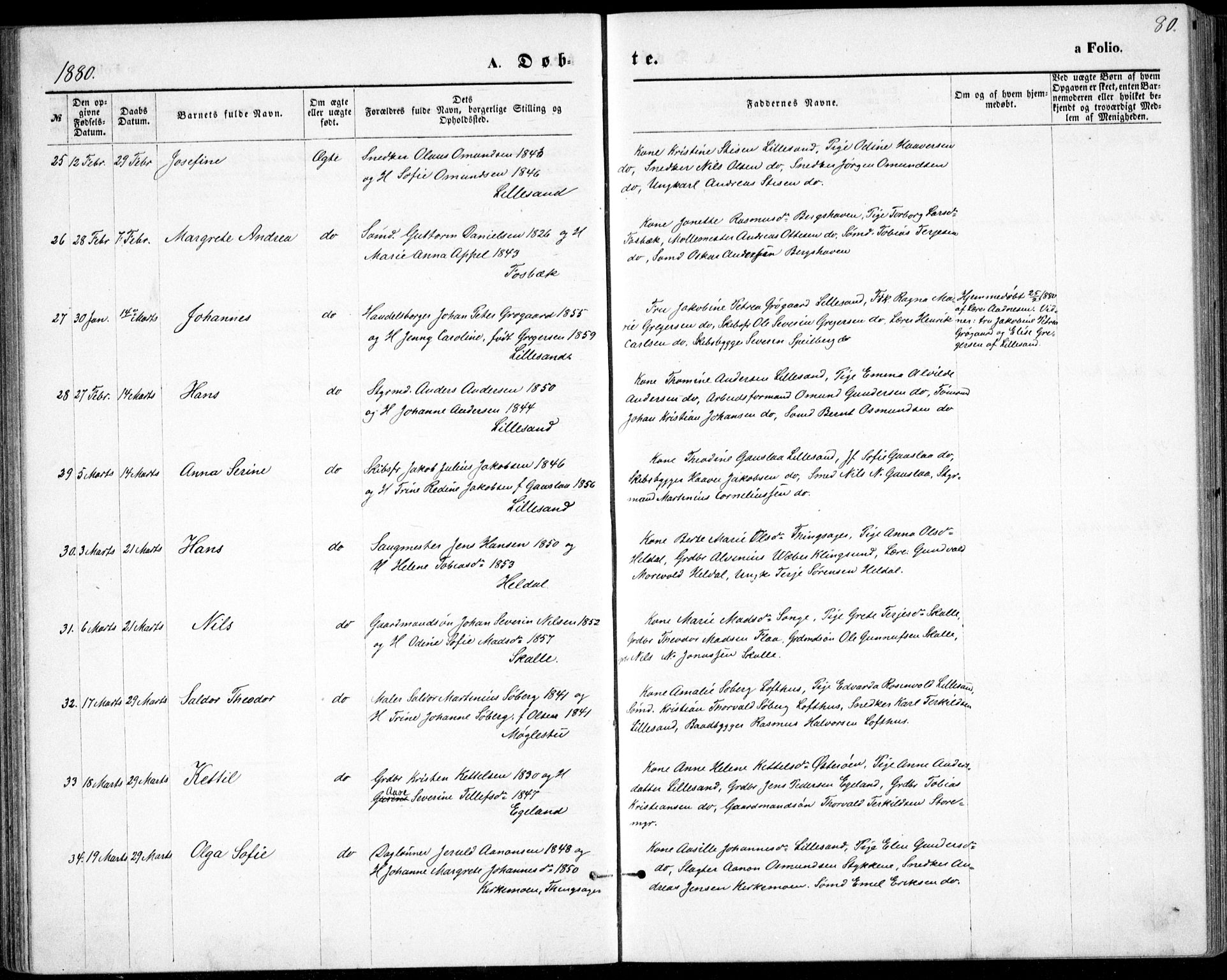 Vestre Moland sokneprestkontor, AV/SAK-1111-0046/F/Fb/Fbb/L0005: Parish register (copy) no. B 5, 1872-1883, p. 80