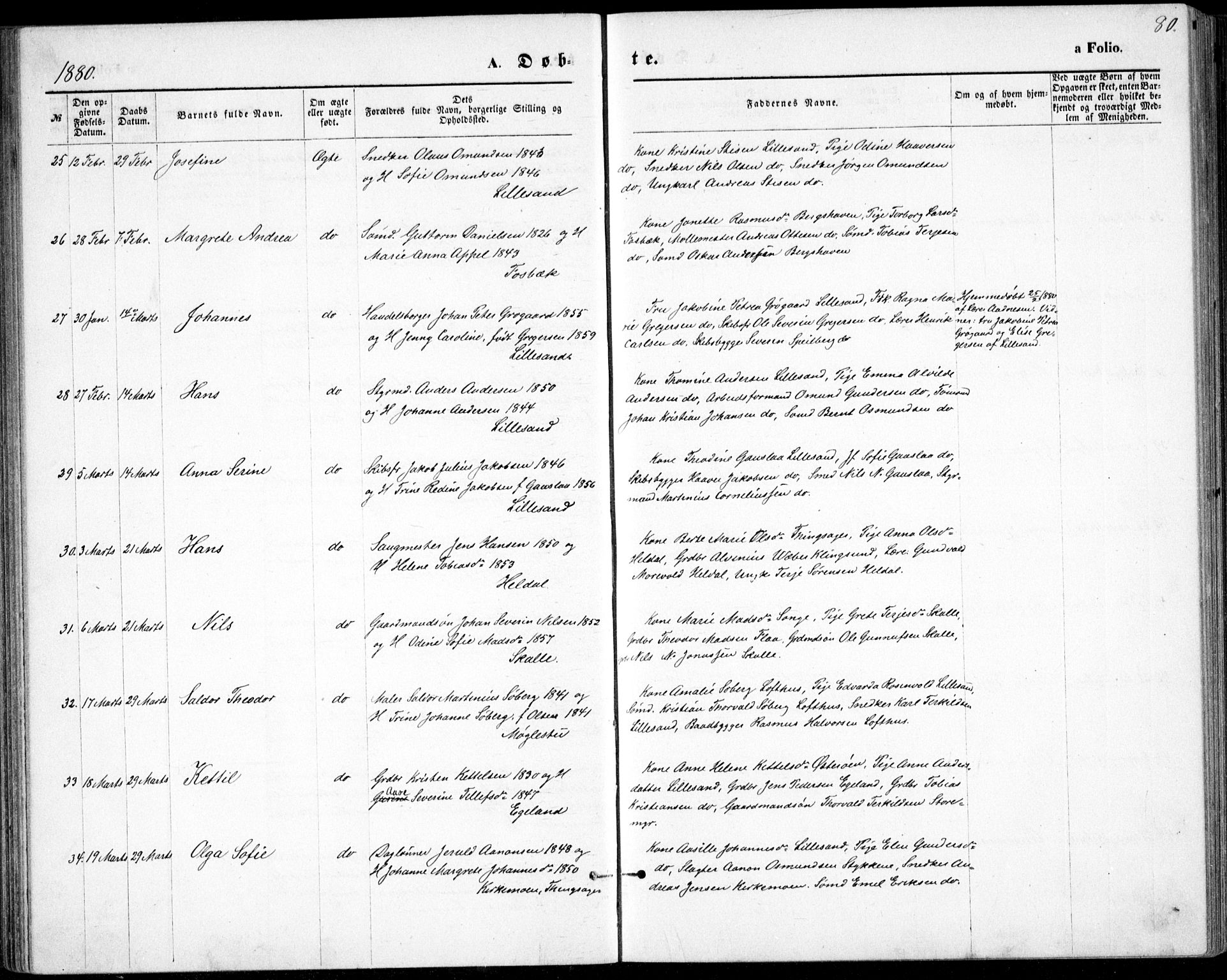 Vestre Moland sokneprestkontor, SAK/1111-0046/F/Fb/Fbb/L0005: Parish register (copy) no. B 5, 1872-1883, p. 80