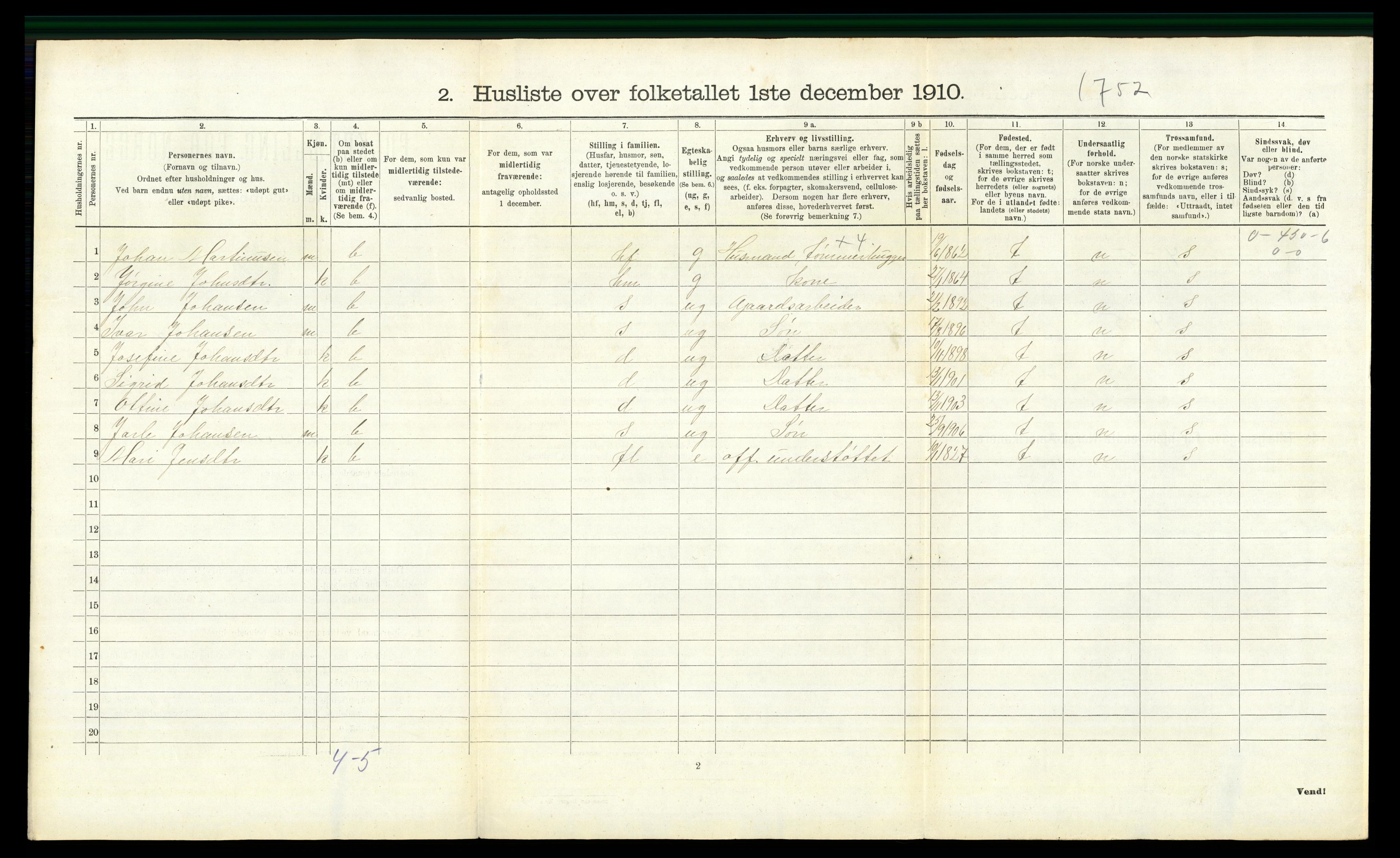 RA, 1910 census for Romedal, 1910, p. 1322