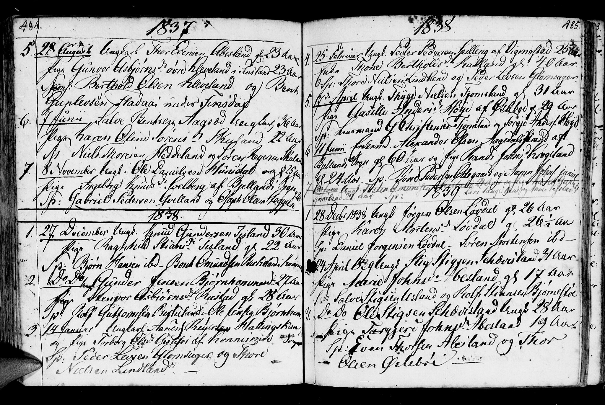 Holum sokneprestkontor, AV/SAK-1111-0022/F/Fa/Fab/L0004: Parish register (official) no. A 4, 1774-1847, p. 484-485