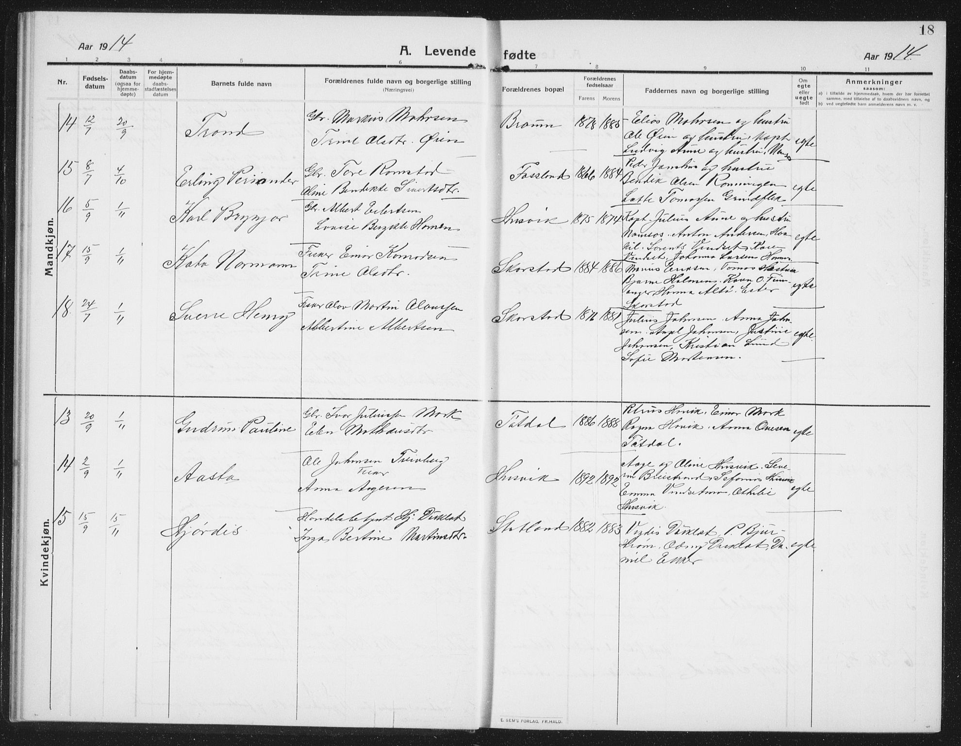 Ministerialprotokoller, klokkerbøker og fødselsregistre - Nord-Trøndelag, SAT/A-1458/774/L0630: Parish register (copy) no. 774C01, 1910-1934, p. 18