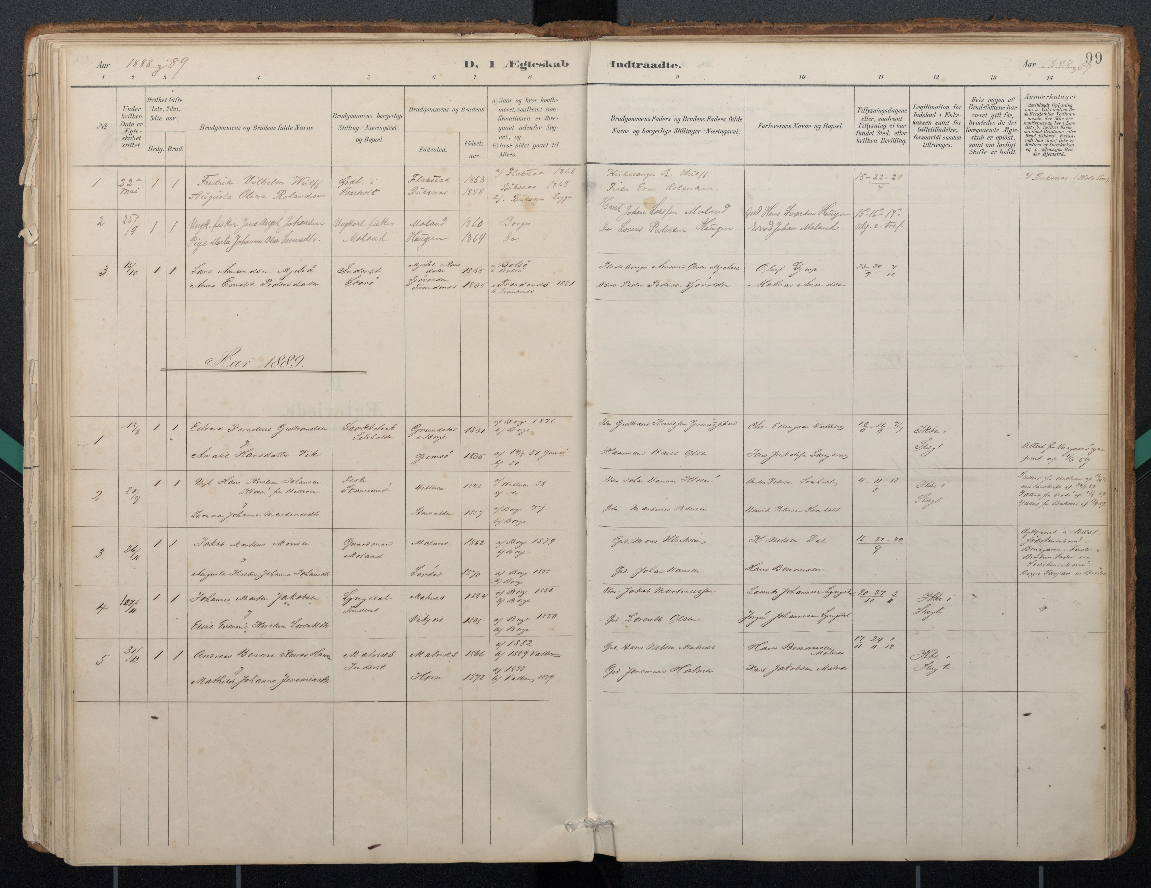 Ministerialprotokoller, klokkerbøker og fødselsregistre - Nordland, AV/SAT-A-1459/884/L1193: Parish register (official) no. 884A01, 1888-1905, p. 99