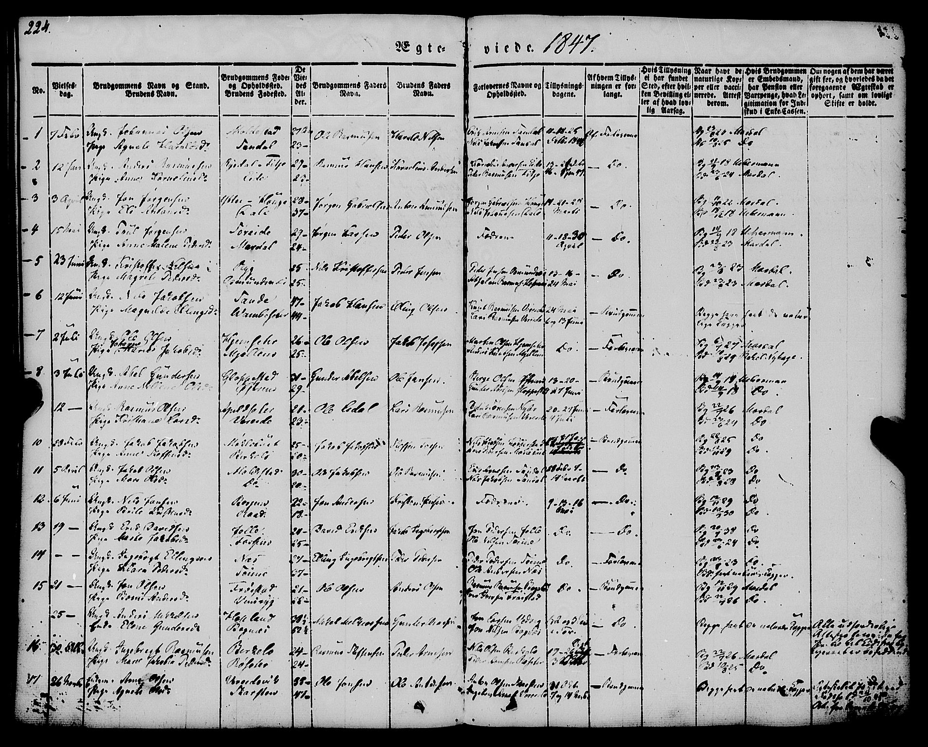 Gloppen sokneprestembete, AV/SAB-A-80101/H/Haa/Haaa/L0008: Parish register (official) no. A 8, 1837-1855, p. 224