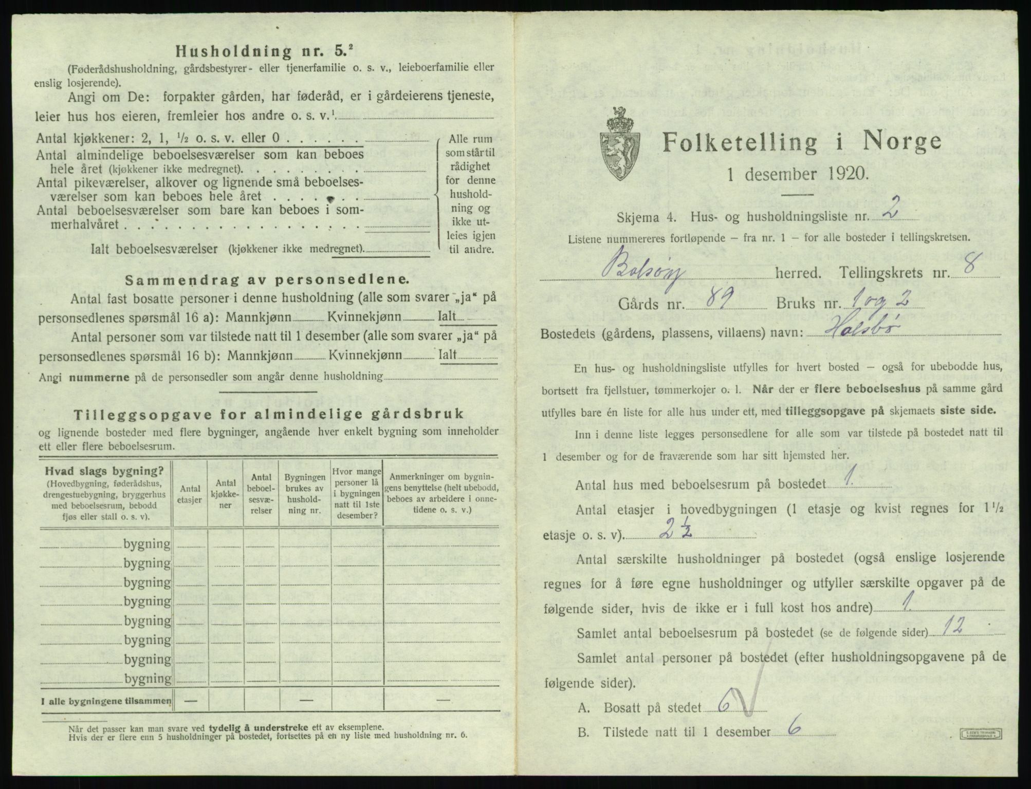 SAT, 1920 census for Bolsøy, 1920, p. 1297