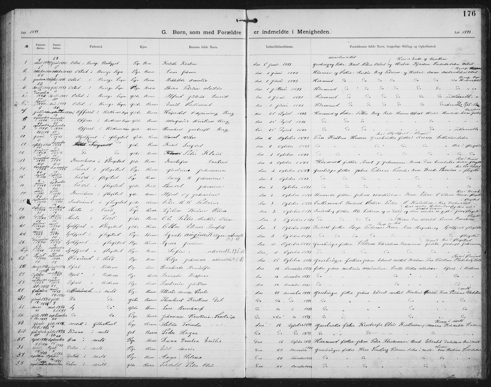 Ministerialprotokoller, klokkerbøker og fødselsregistre - Nordland, AV/SAT-A-1459/881/L1174: Dissenter register no. 881D01, 1891-1933, p. 176