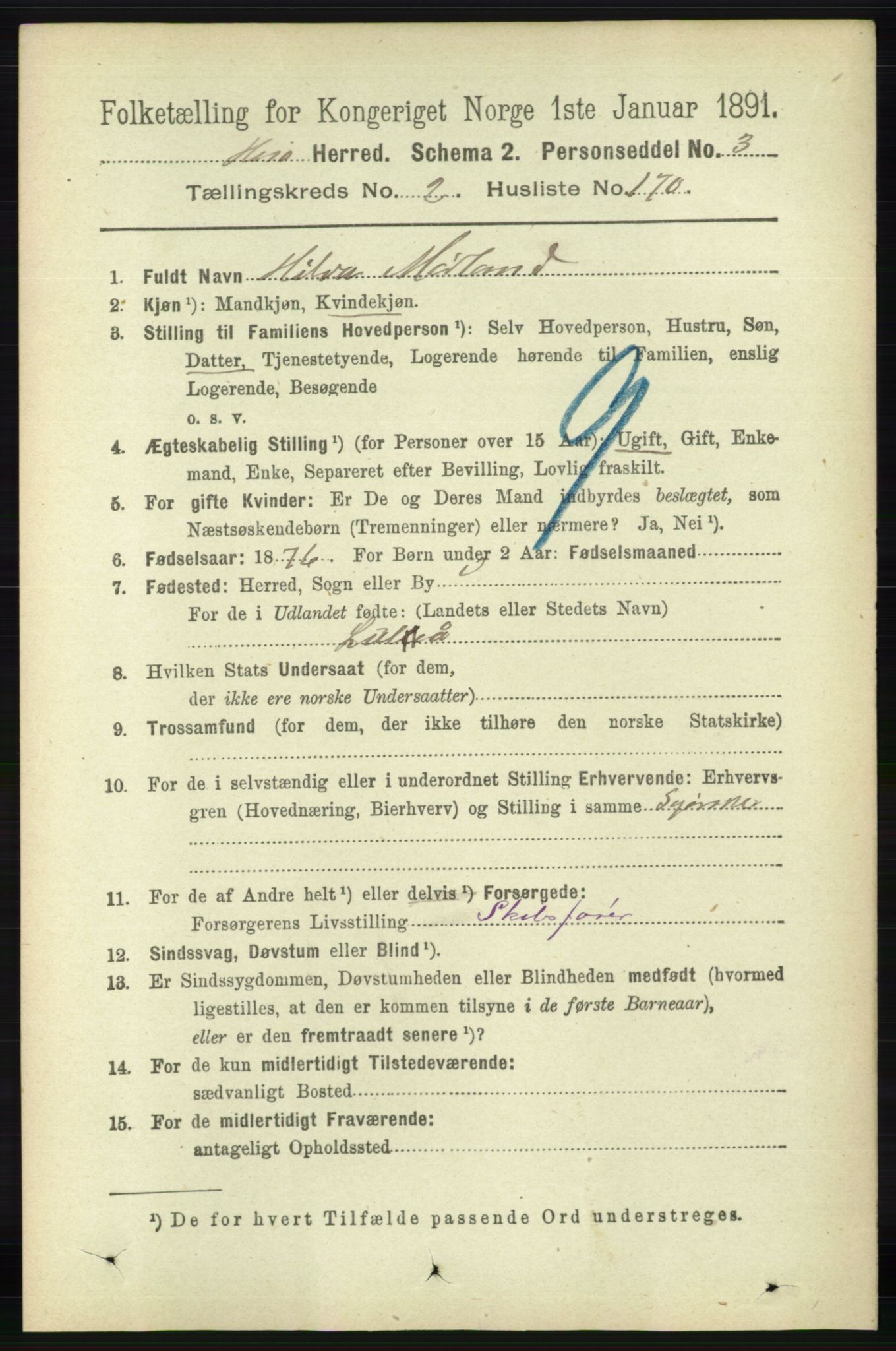 RA, 1891 census for 0922 Hisøy, 1891, p. 2051