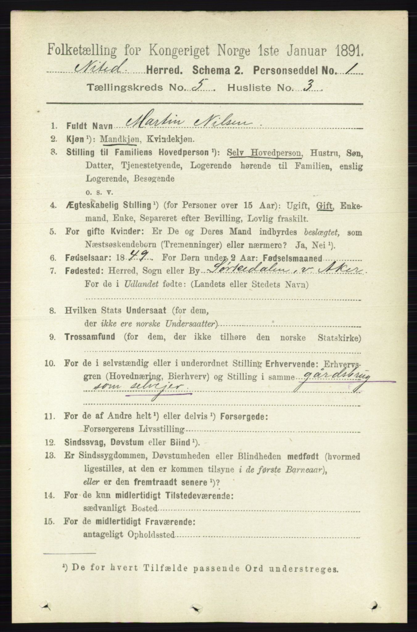 RA, 1891 census for 0233 Nittedal, 1891, p. 2194