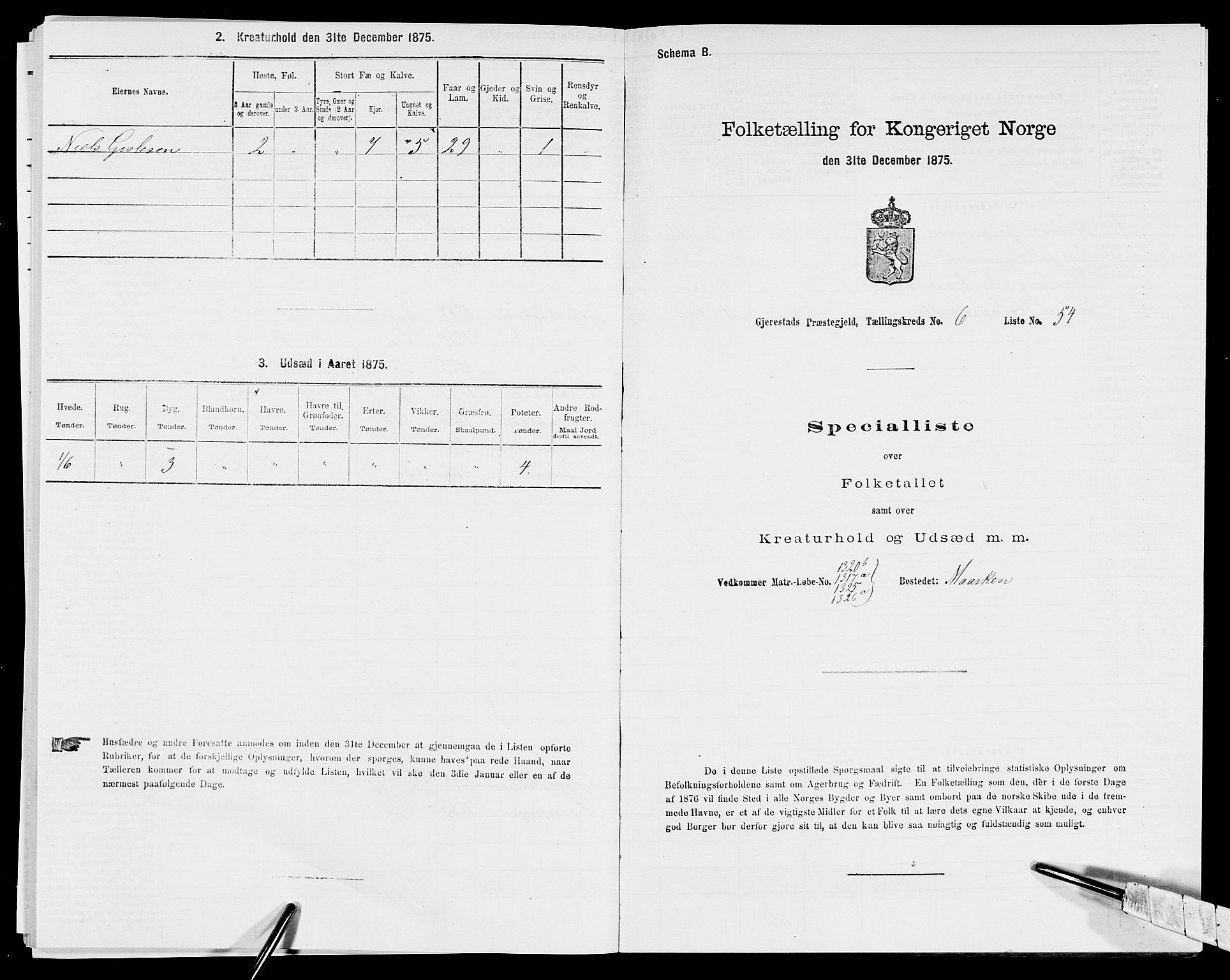 SAK, 1875 census for 0911P Gjerstad, 1875, p. 703