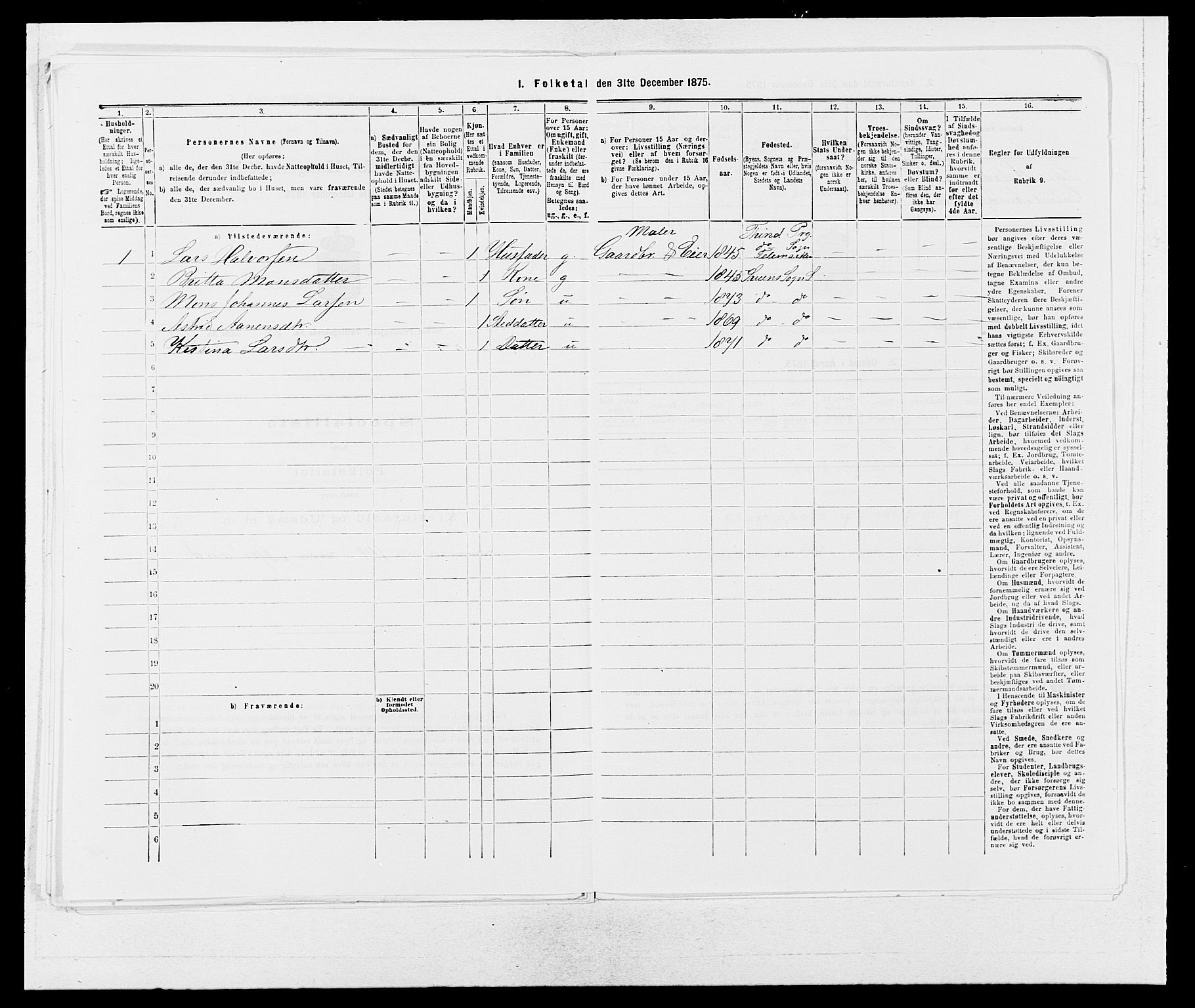 SAB, 1875 census for 1216P Sveio, 1875, p. 712