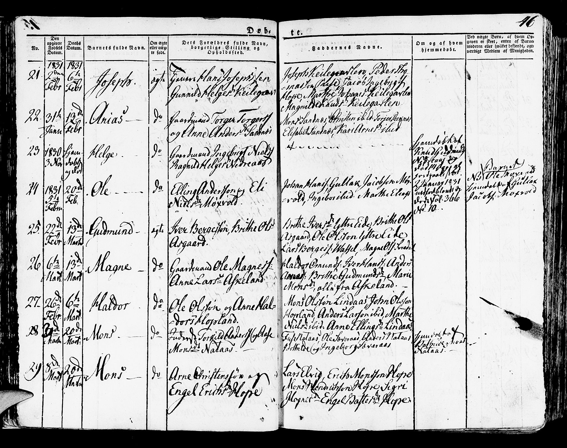 Lindås Sokneprestembete, SAB/A-76701/H/Haa: Parish register (official) no. A 8, 1823-1836, p. 46