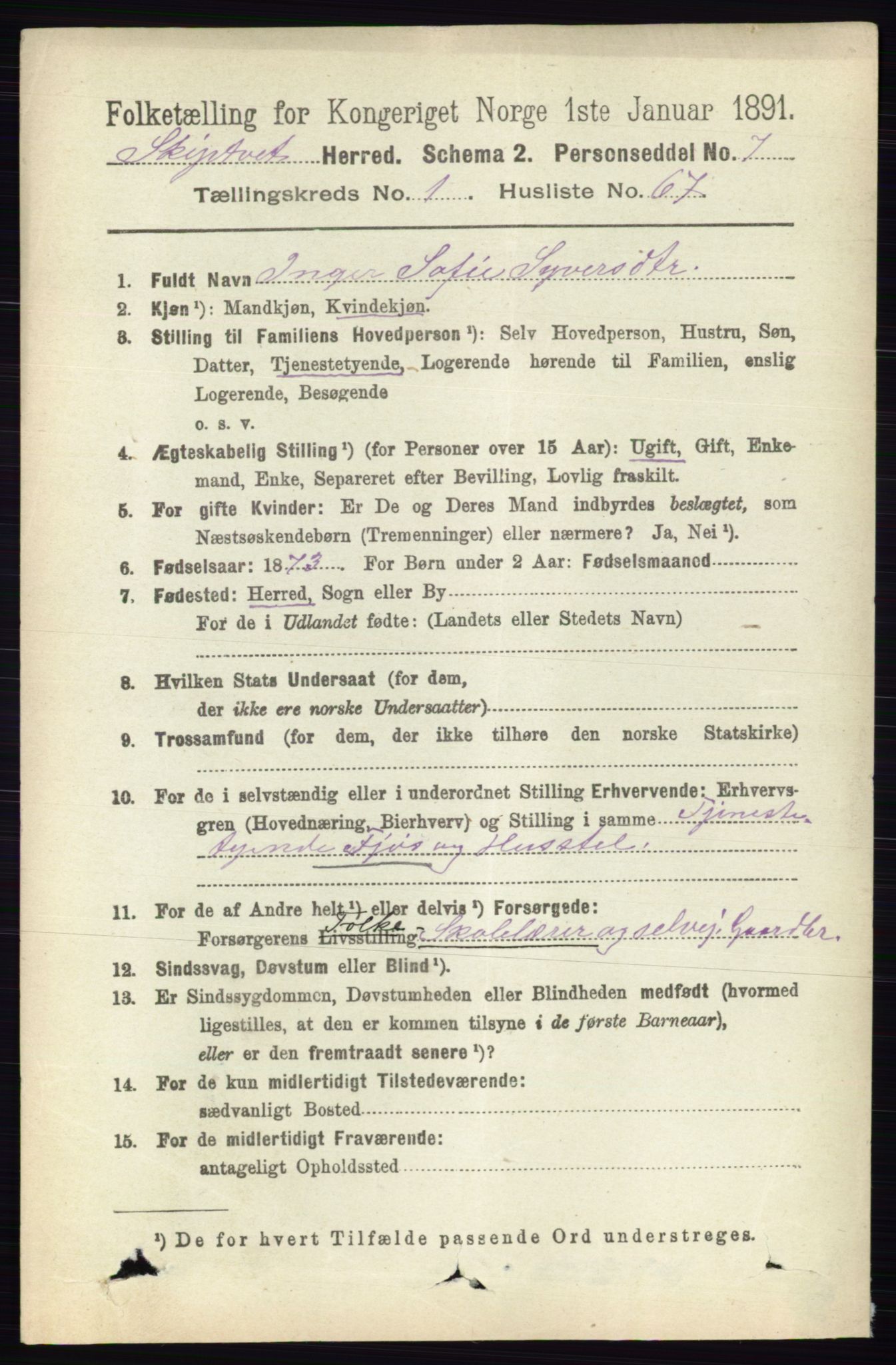 RA, 1891 census for 0127 Skiptvet, 1891, p. 464