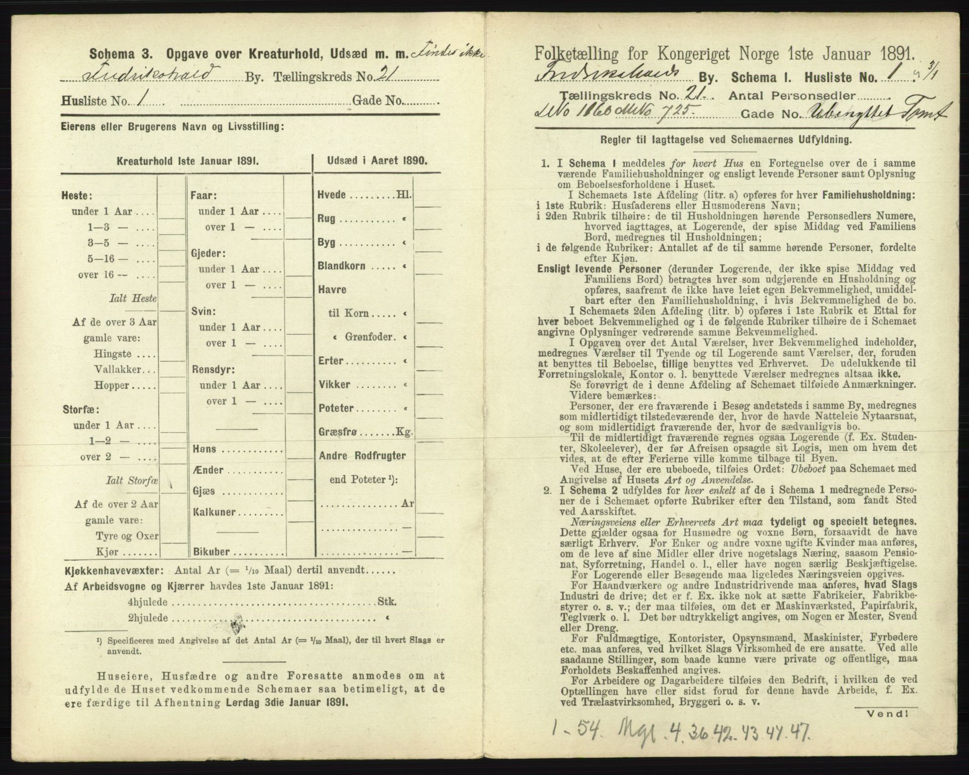 RA, 1891 census for 0101 Fredrikshald, 1891, p. 1854