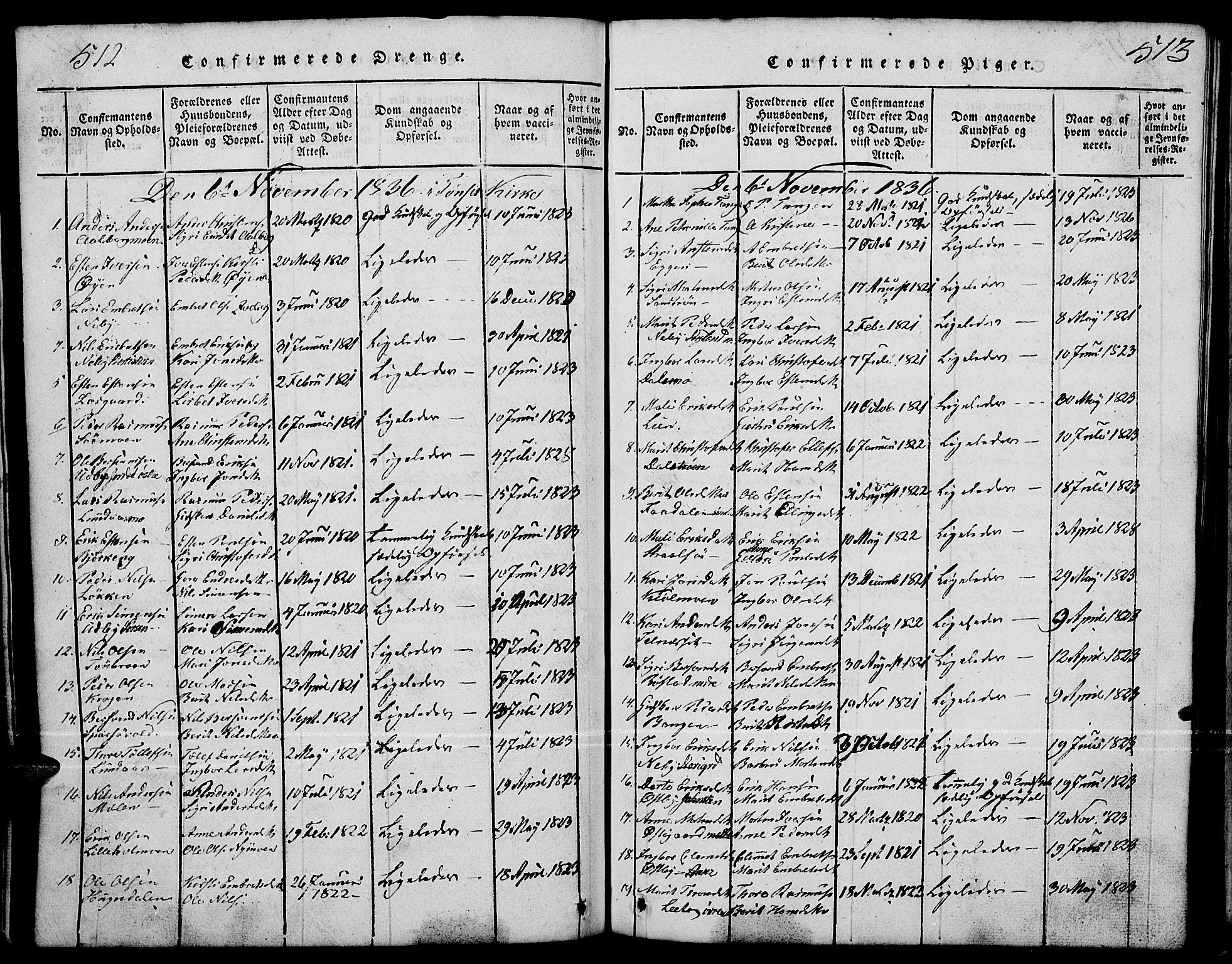 Tynset prestekontor, SAH/PREST-058/H/Ha/Hab/L0001: Parish register (copy) no. 1, 1814-1859, p. 512-513