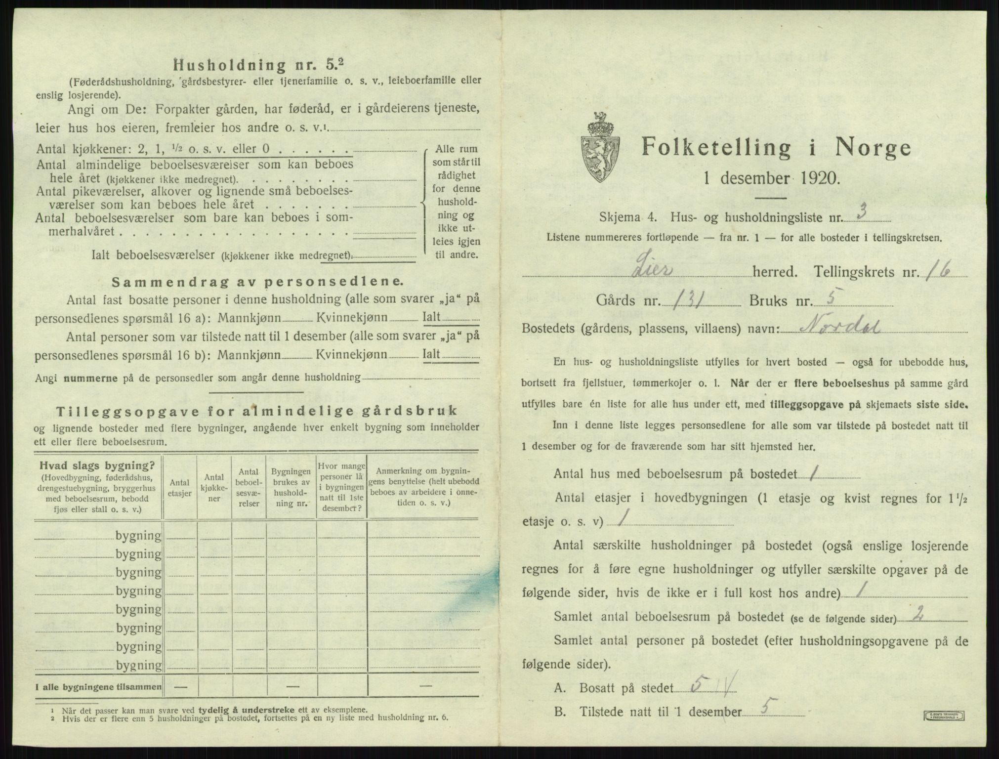 SAKO, 1920 census for Lier, 1920, p. 2734