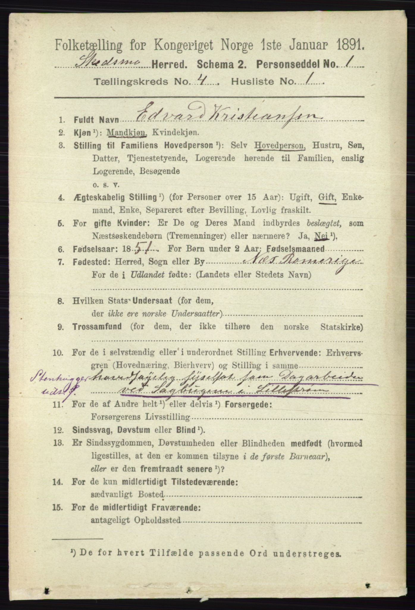 RA, 1891 census for 0231 Skedsmo, 1891, p. 1825