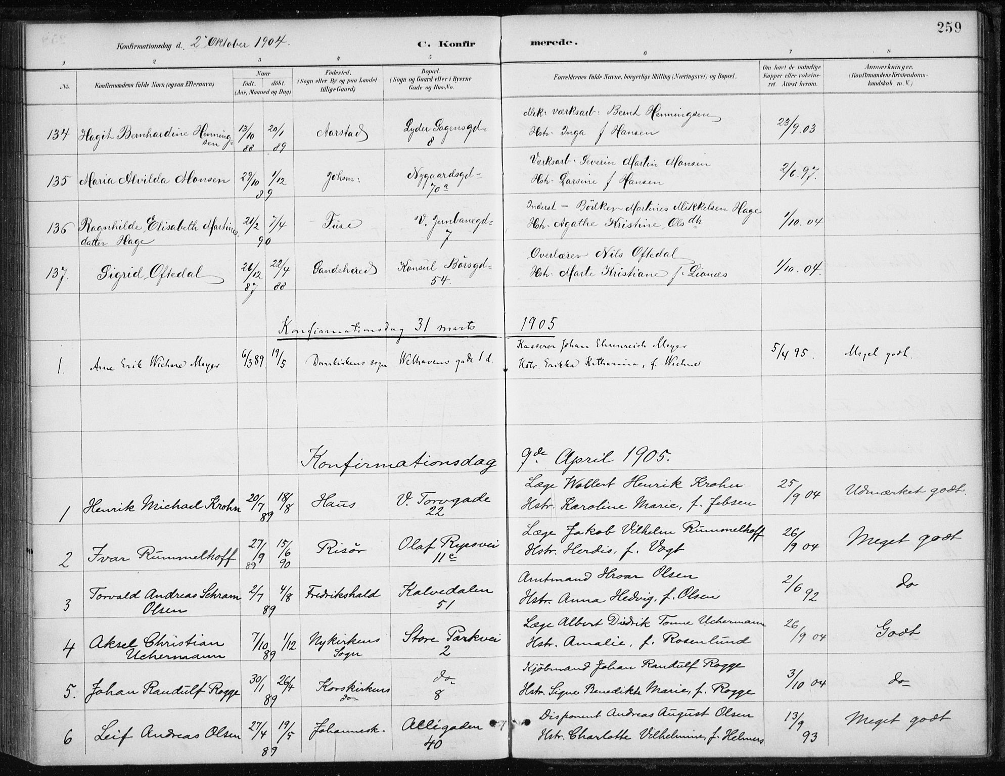 Johanneskirken sokneprestembete, SAB/A-76001/H/Haa/L0008: Parish register (official) no. C 1, 1885-1907, p. 259