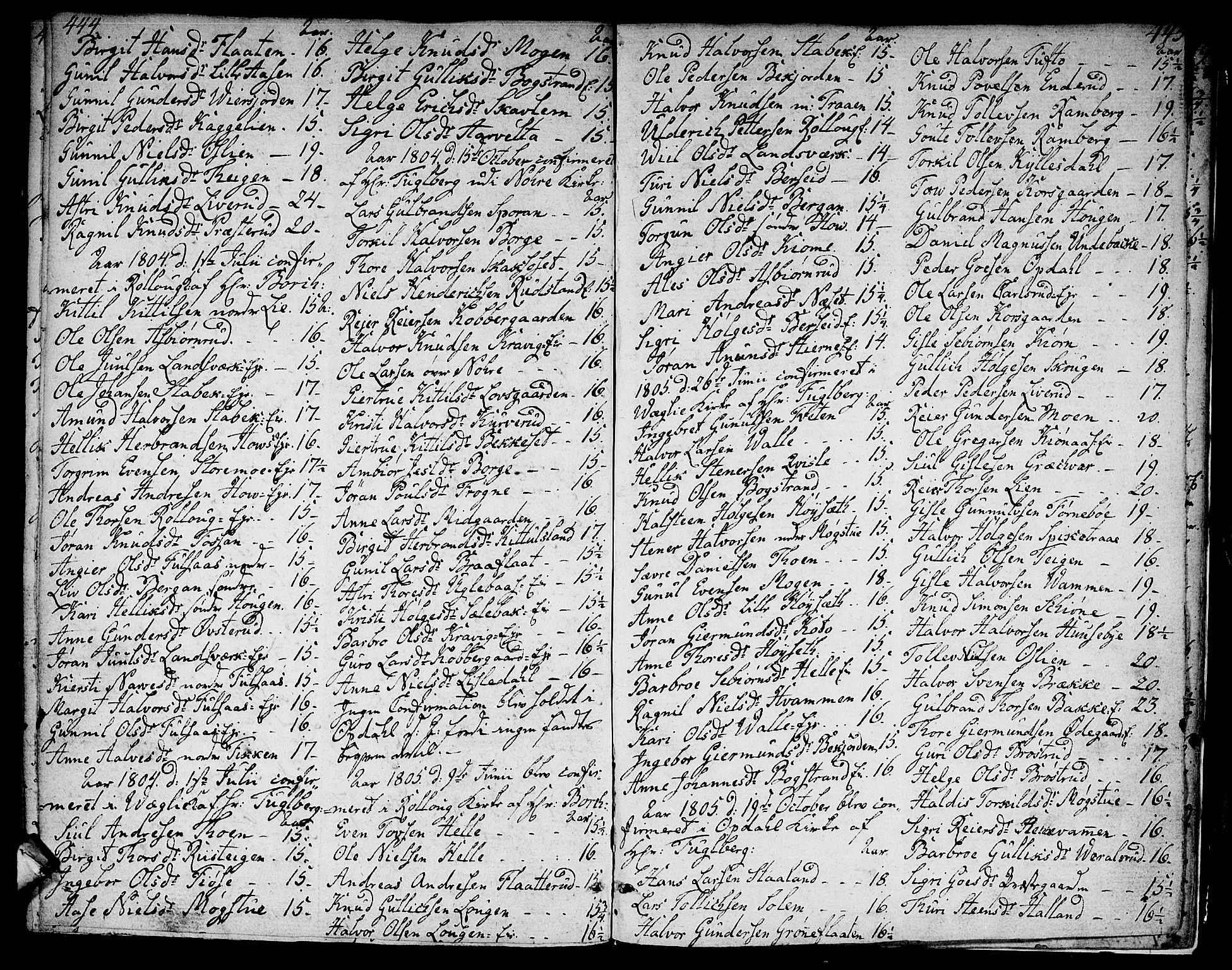 Rollag kirkebøker, SAKO/A-240/F/Fa/L0005: Parish register (official) no. I 5, 1792-1814, p. 444-445