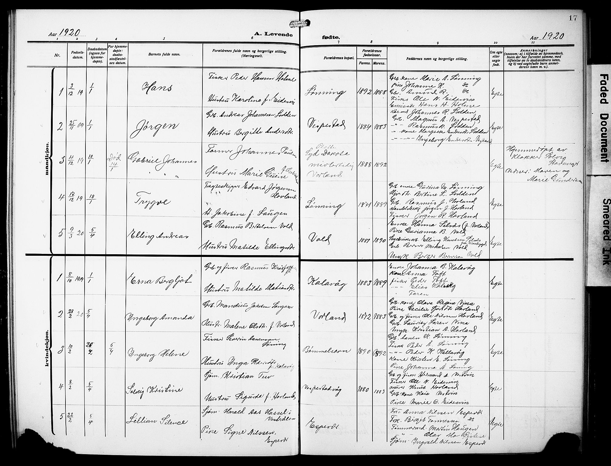 Finnås sokneprestembete, AV/SAB-A-99925/H/Ha/Hab/Habc/L0004: Parish register (copy) no. C 4, 1917-1931, p. 17