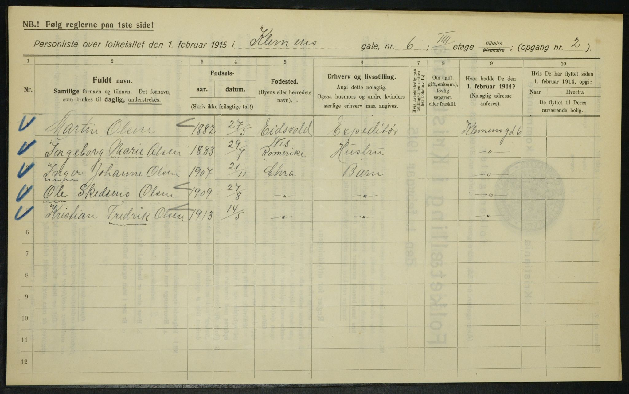 OBA, Municipal Census 1915 for Kristiania, 1915, p. 12892