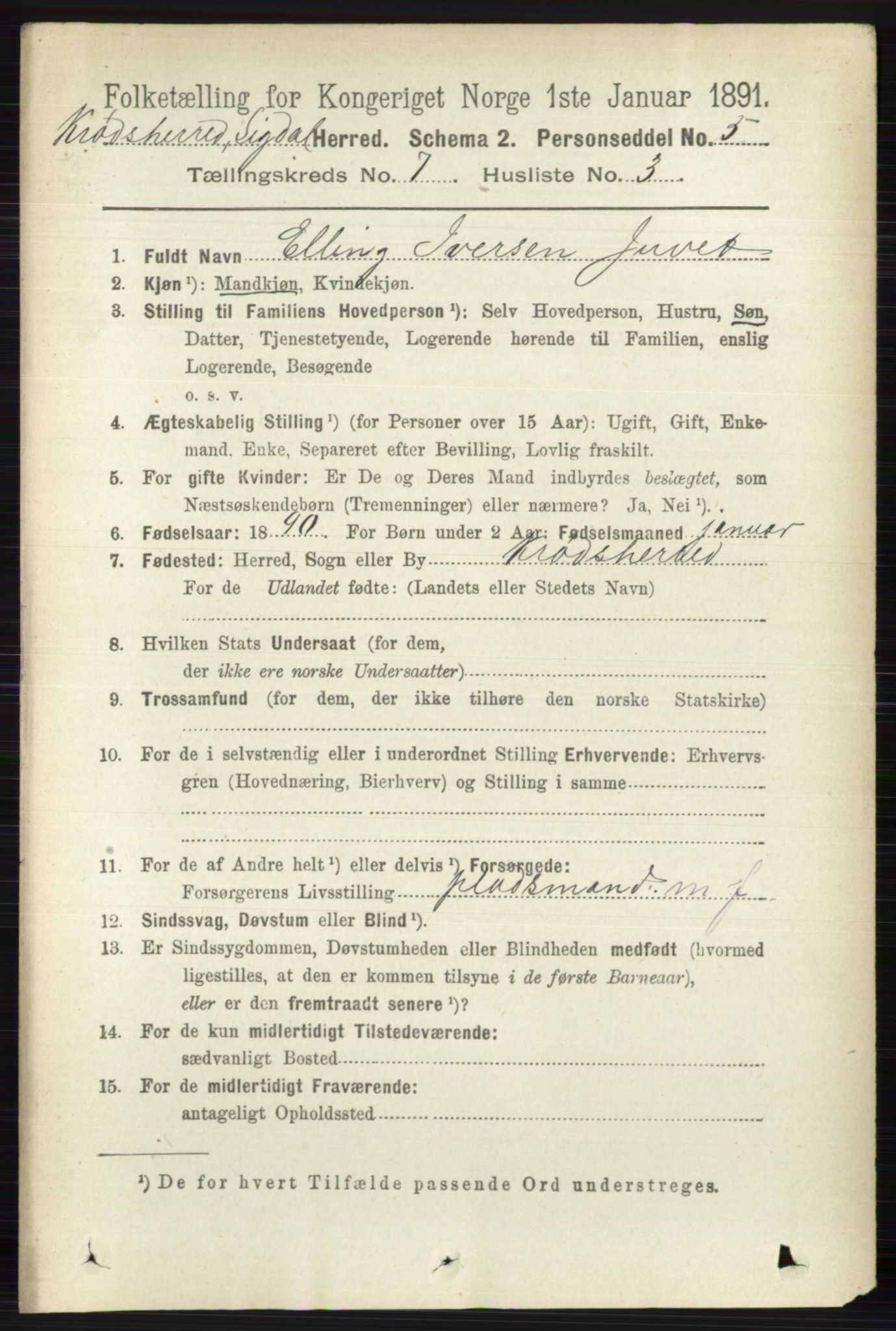 RA, 1891 census for 0621 Sigdal, 1891, p. 7044
