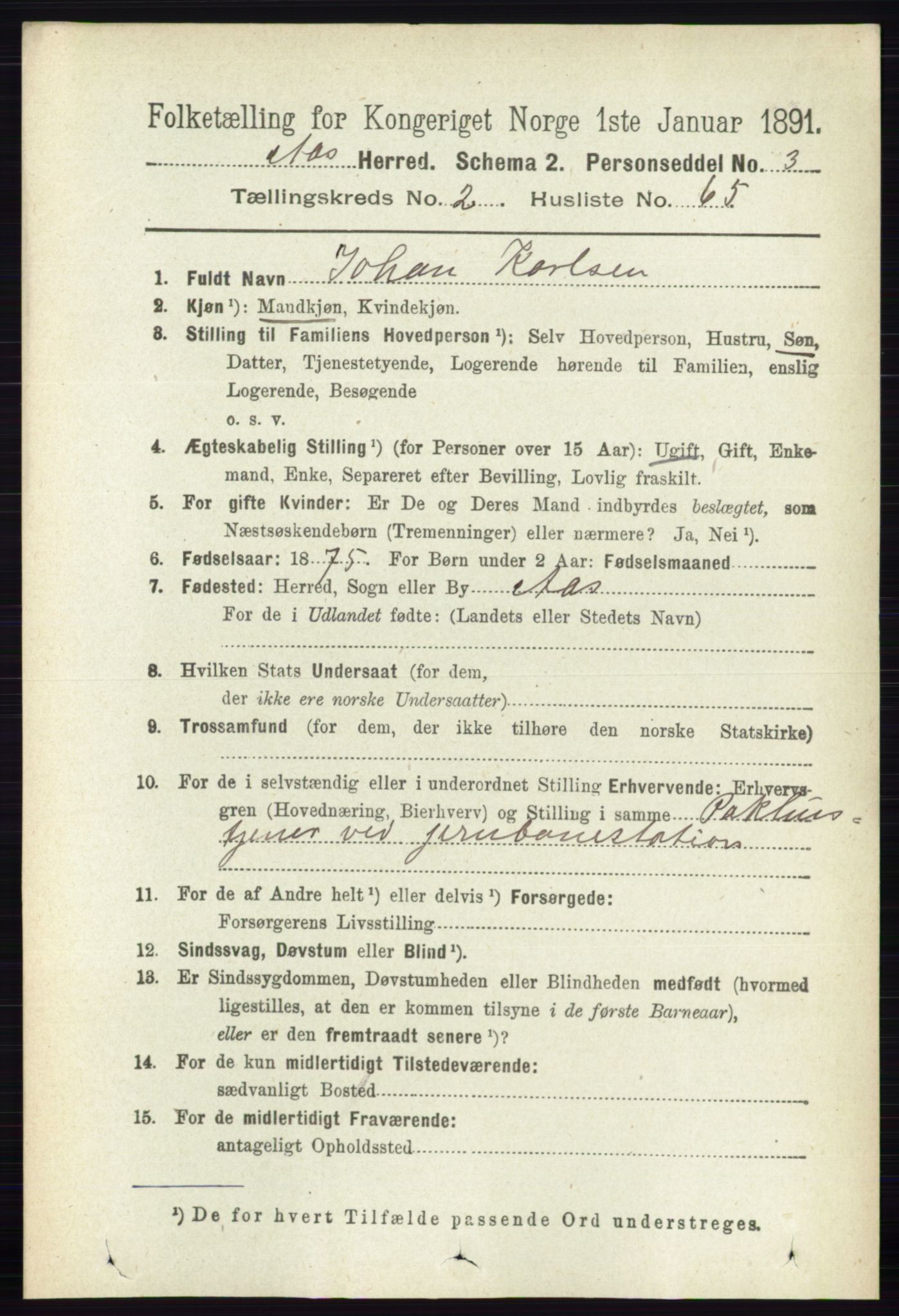 RA, 1891 census for 0214 Ås, 1891, p. 1991