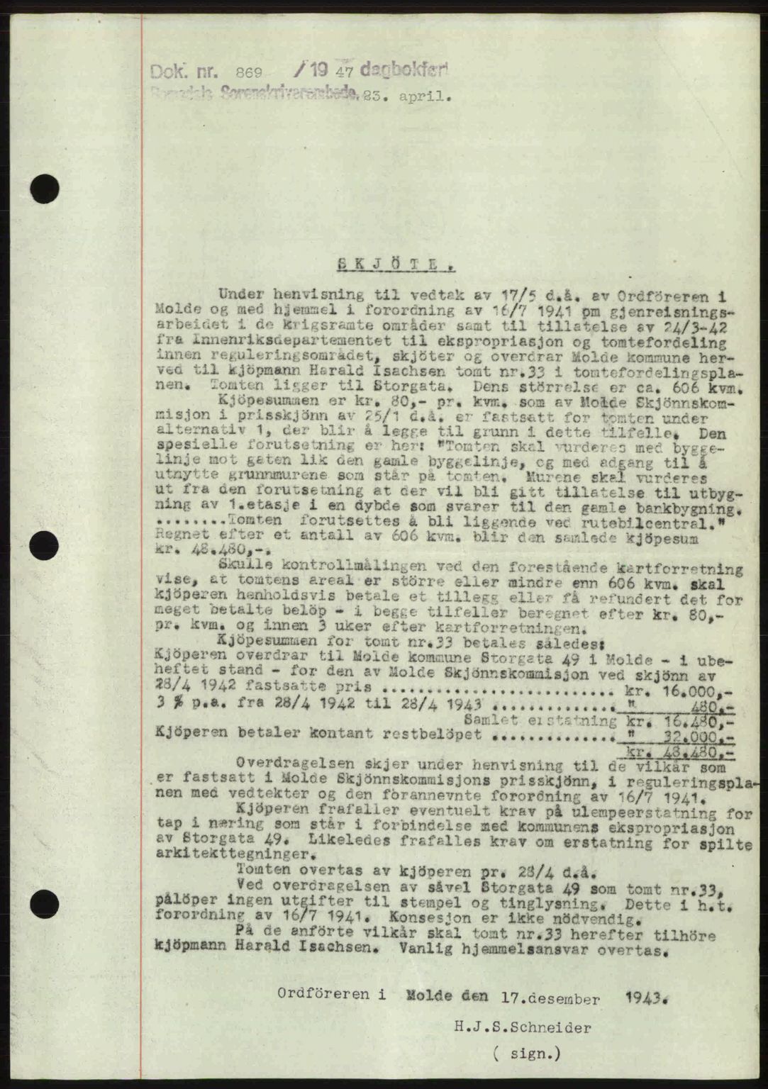 Romsdal sorenskriveri, AV/SAT-A-4149/1/2/2C: Mortgage book no. A22, 1947-1947, Diary no: : 869/1947