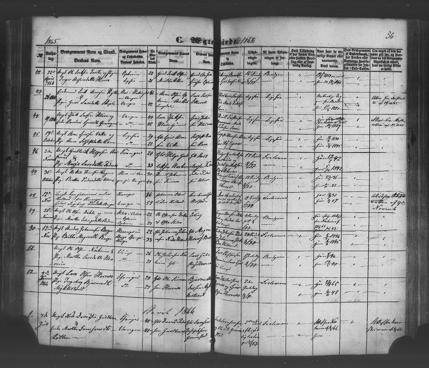 Voss sokneprestembete, SAB/A-79001/H/Haa: Parish register (official) no. A 19, 1851-1886, p. 56