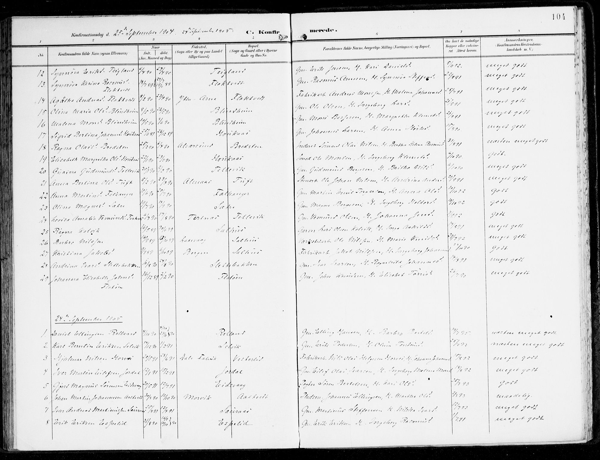 Hamre sokneprestembete, SAB/A-75501/H/Ha/Haa/Haad/L0002: Parish register (official) no. D 2, 1899-1916, p. 104