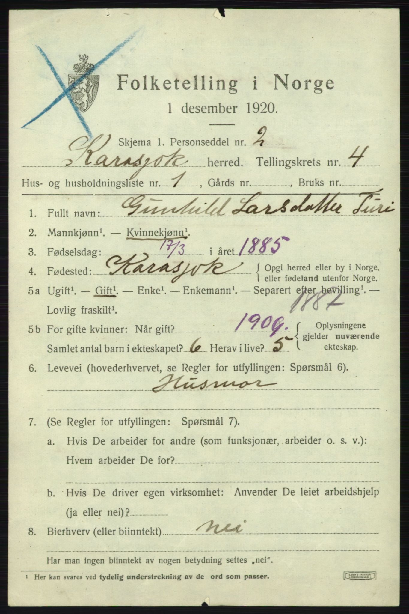 SATØ, 1920 census for Karasjok, 1920, p. 1626