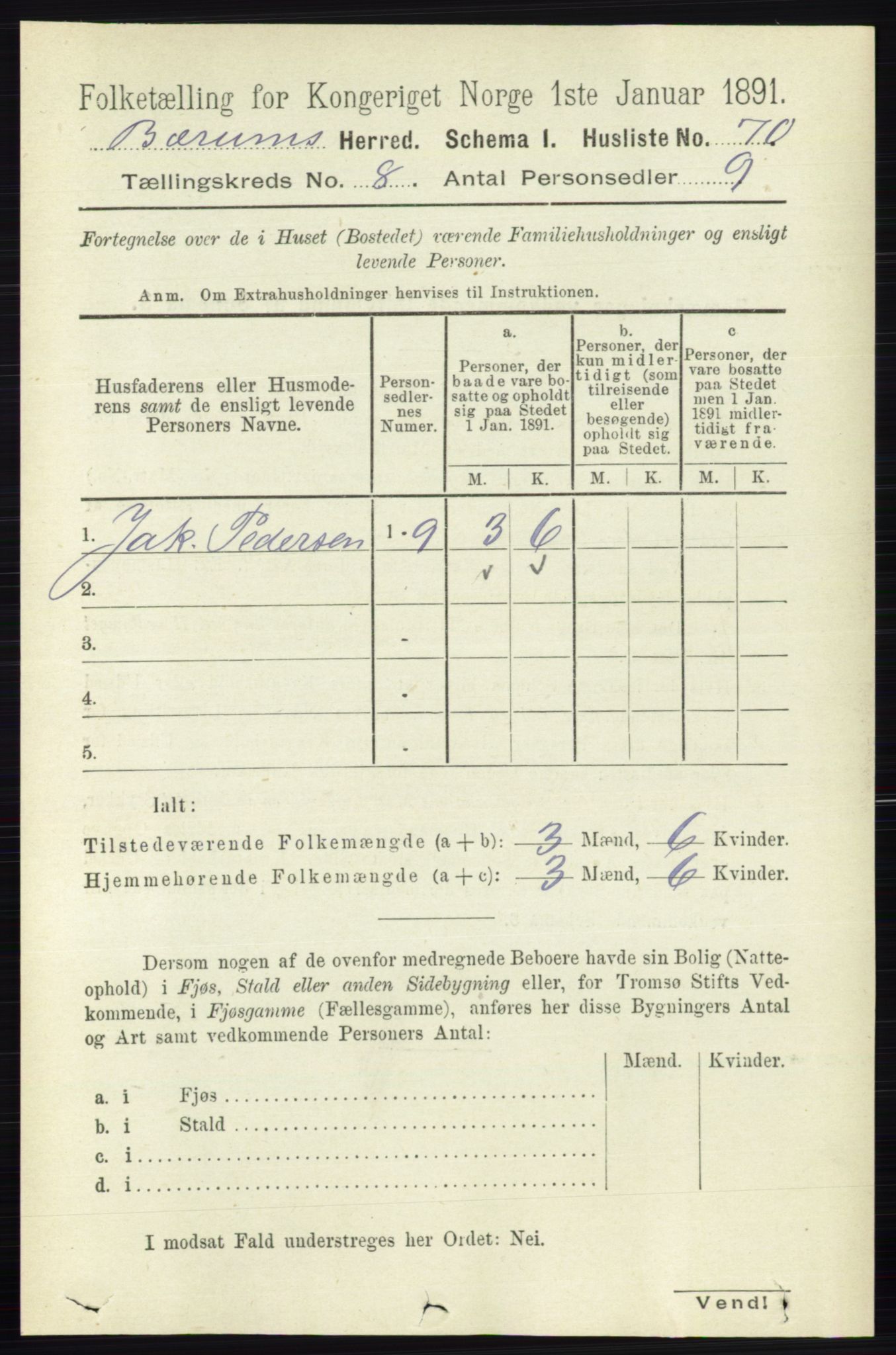 RA, 1891 census for 0219 Bærum, 1891, p. 4519