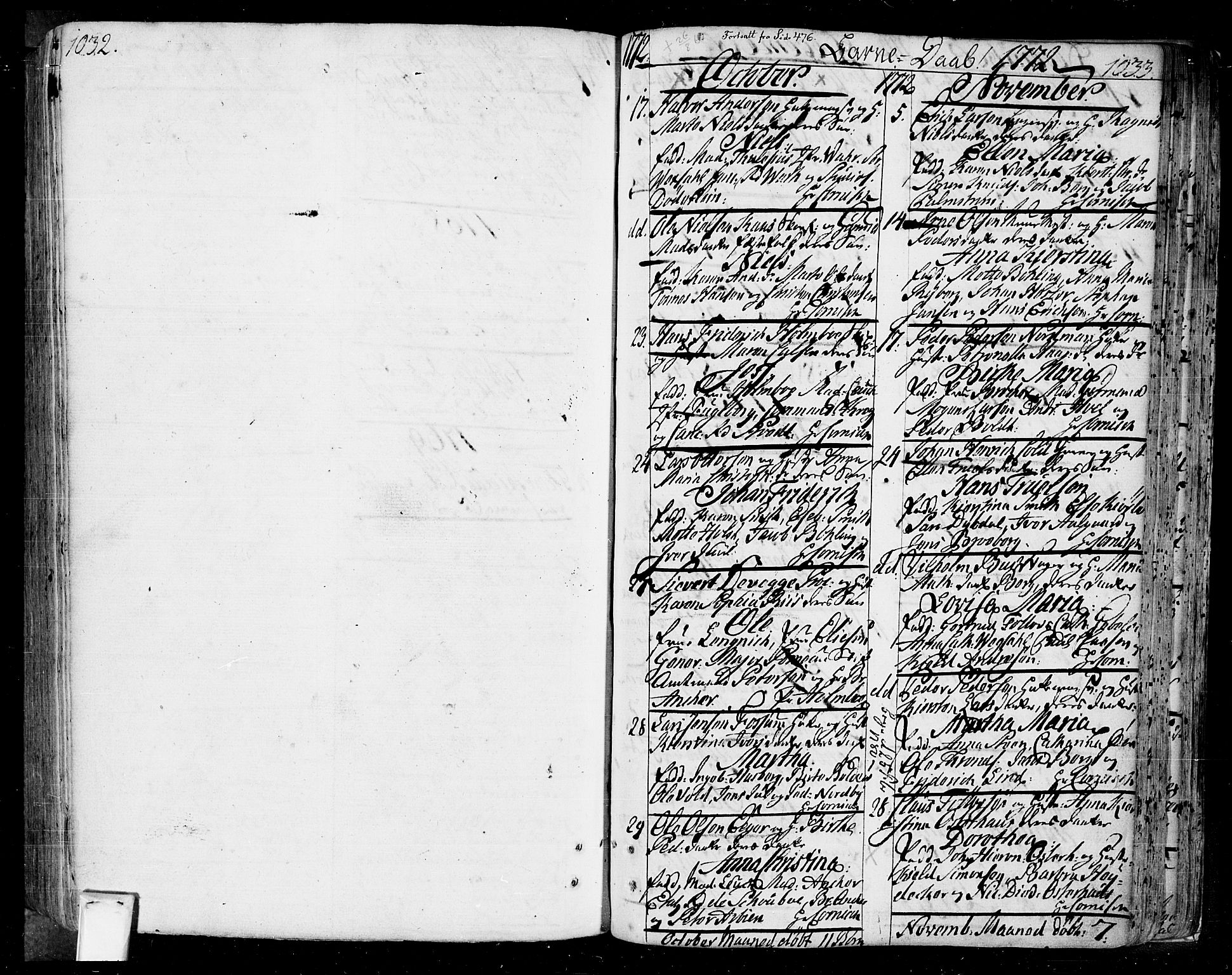 Oslo domkirke Kirkebøker, AV/SAO-A-10752/F/Fa/L0004: Parish register (official) no. 4, 1743-1786, p. 1032-1033