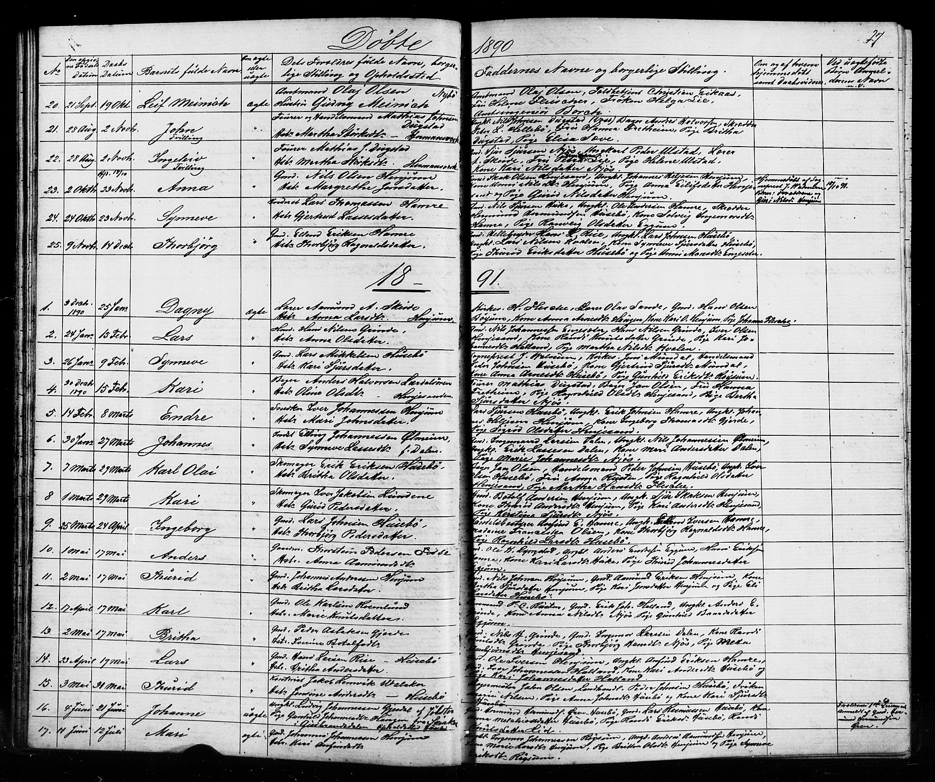 Leikanger sokneprestembete, SAB/A-81001: Parish register (copy) no. A 1, 1873-1916, p. 27