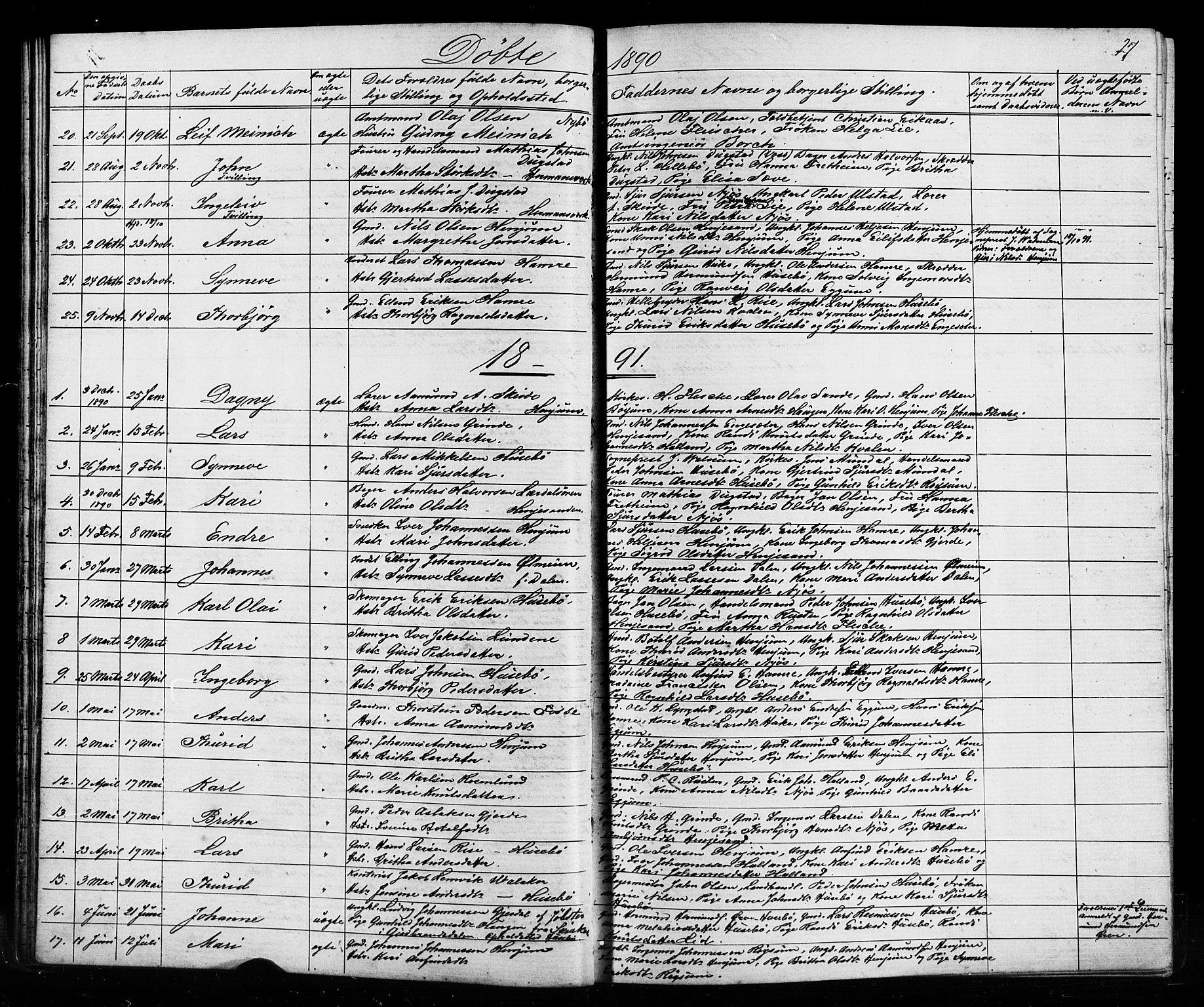 Leikanger sokneprestembete, AV/SAB-A-81001/H/Hab/Haba/L0001: Parish register (copy) no. A 1, 1873-1916, p. 27