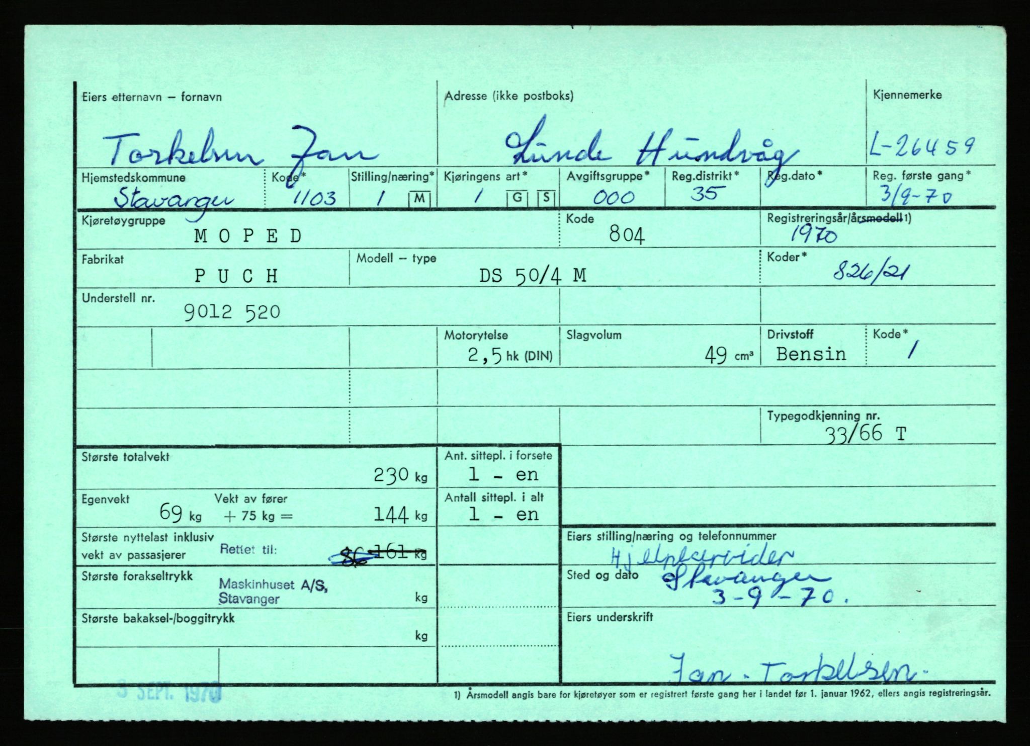 Stavanger trafikkstasjon, SAST/A-101942/0/F/L0044: L-26300 - L-26999, 1930-1971, p. 425