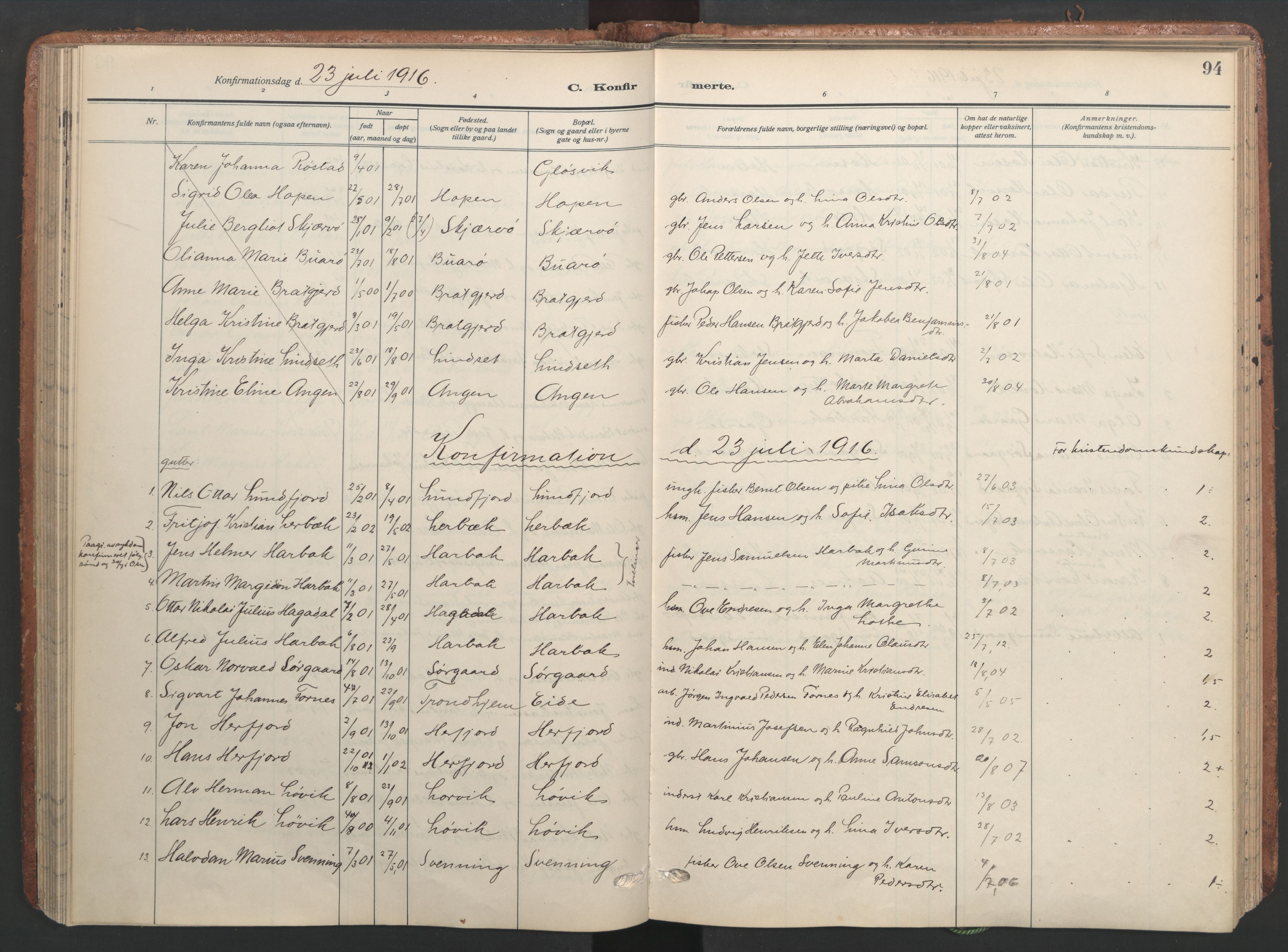 Ministerialprotokoller, klokkerbøker og fødselsregistre - Sør-Trøndelag, SAT/A-1456/656/L0694: Parish register (official) no. 656A03, 1914-1931, p. 94