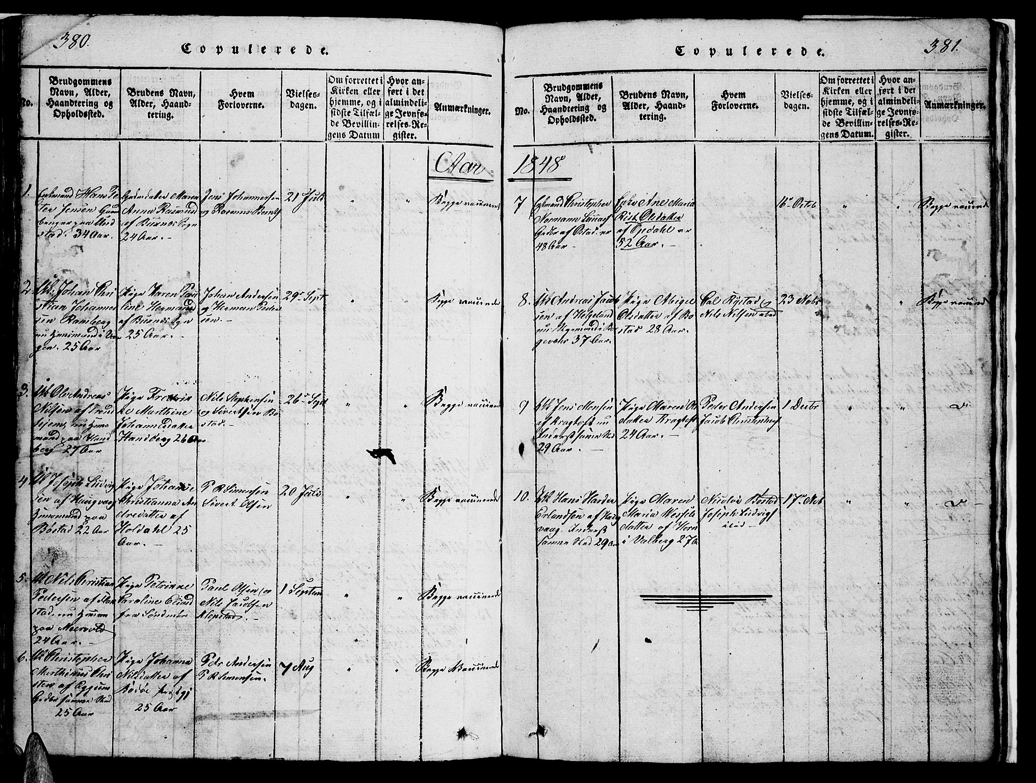 Ministerialprotokoller, klokkerbøker og fødselsregistre - Nordland, AV/SAT-A-1459/880/L1139: Parish register (copy) no. 880C01, 1836-1857, p. 380-381