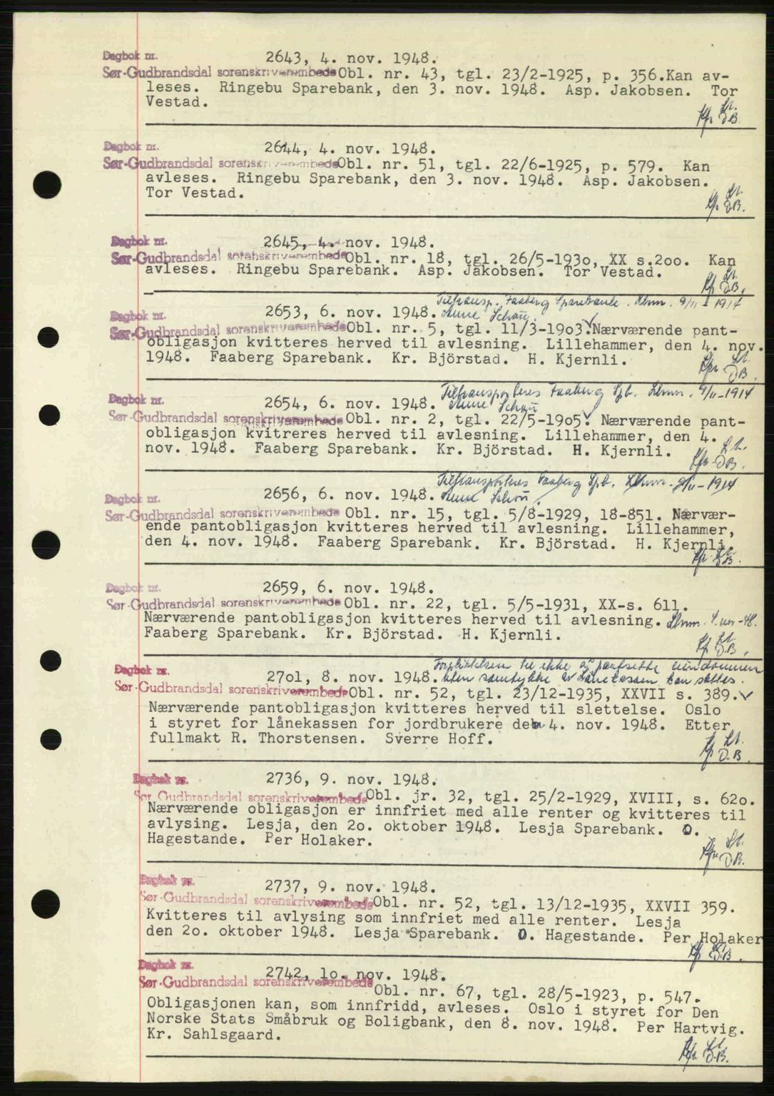 Sør-Gudbrandsdal tingrett, SAH/TING-004/H/Hb/Hbf/L0002: Mortgage book no. C1, 1938-1951, Diary no: : 2643/1948