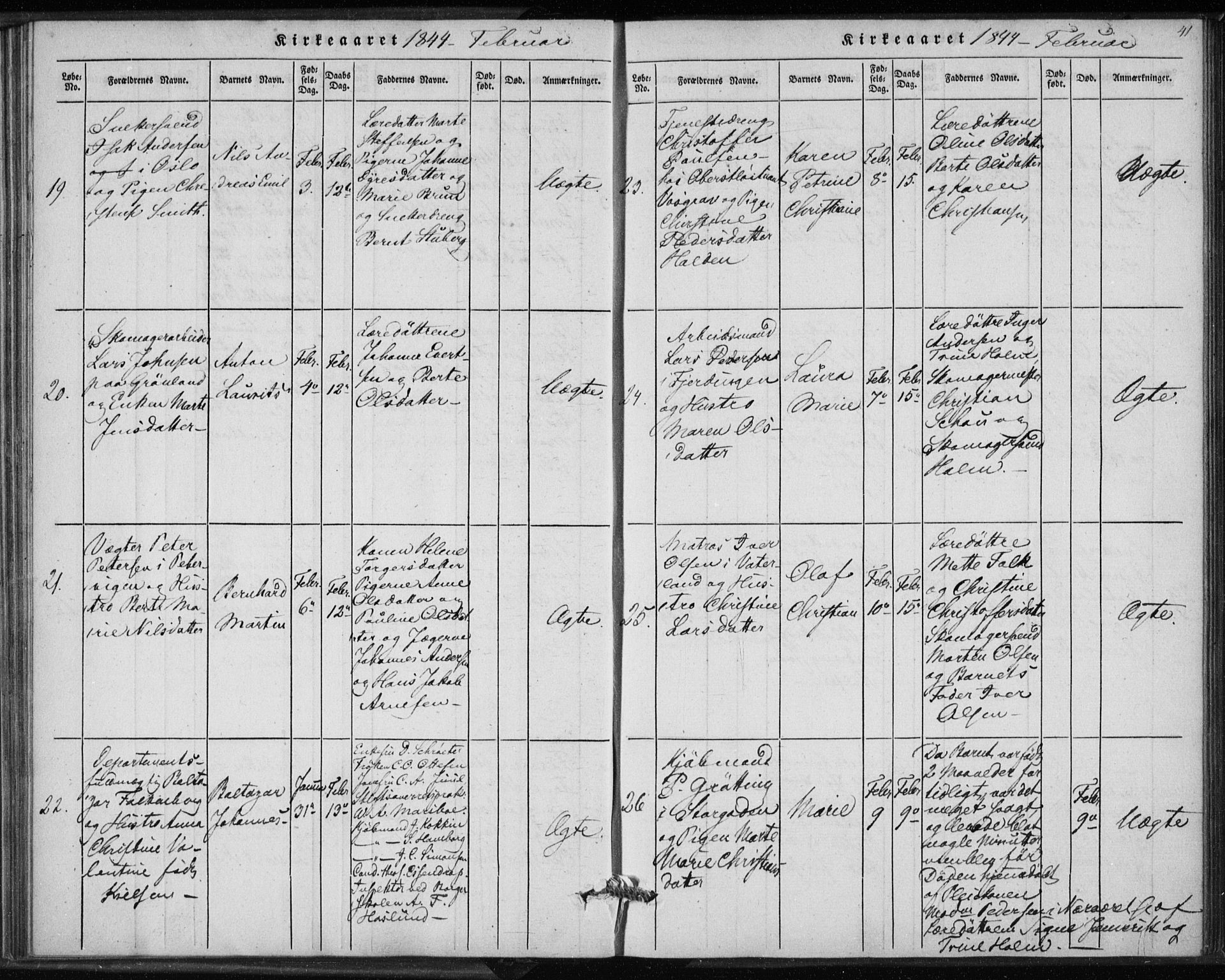 Rikshospitalet prestekontor Kirkebøker, AV/SAO-A-10309b/K/L0001/0002: Baptism register no. 1.2, 1842-1847, p. 41