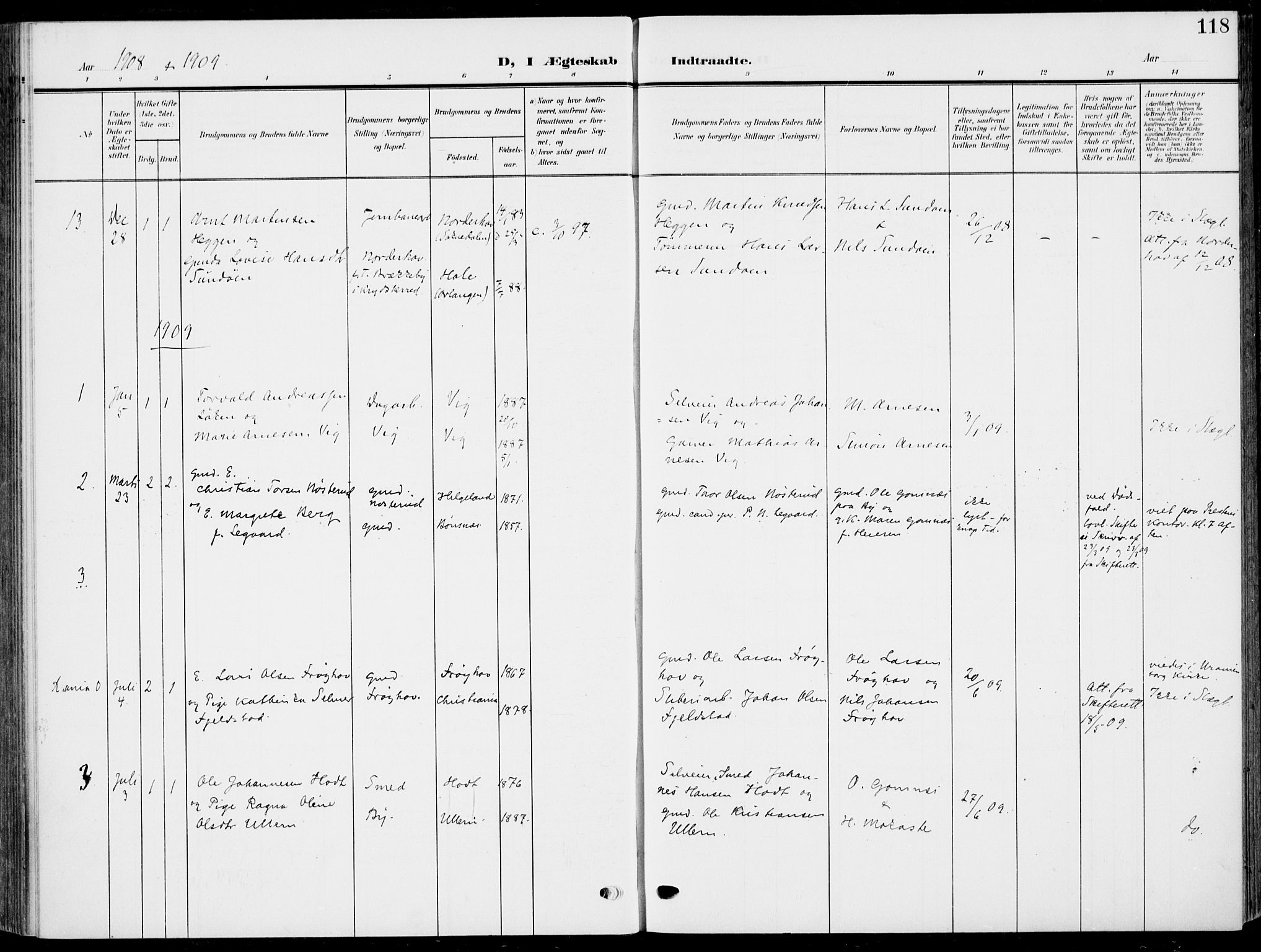 Hole kirkebøker, AV/SAKO-A-228/F/Fa/L0010: Parish register (official) no. I 10, 1907-1917, p. 118