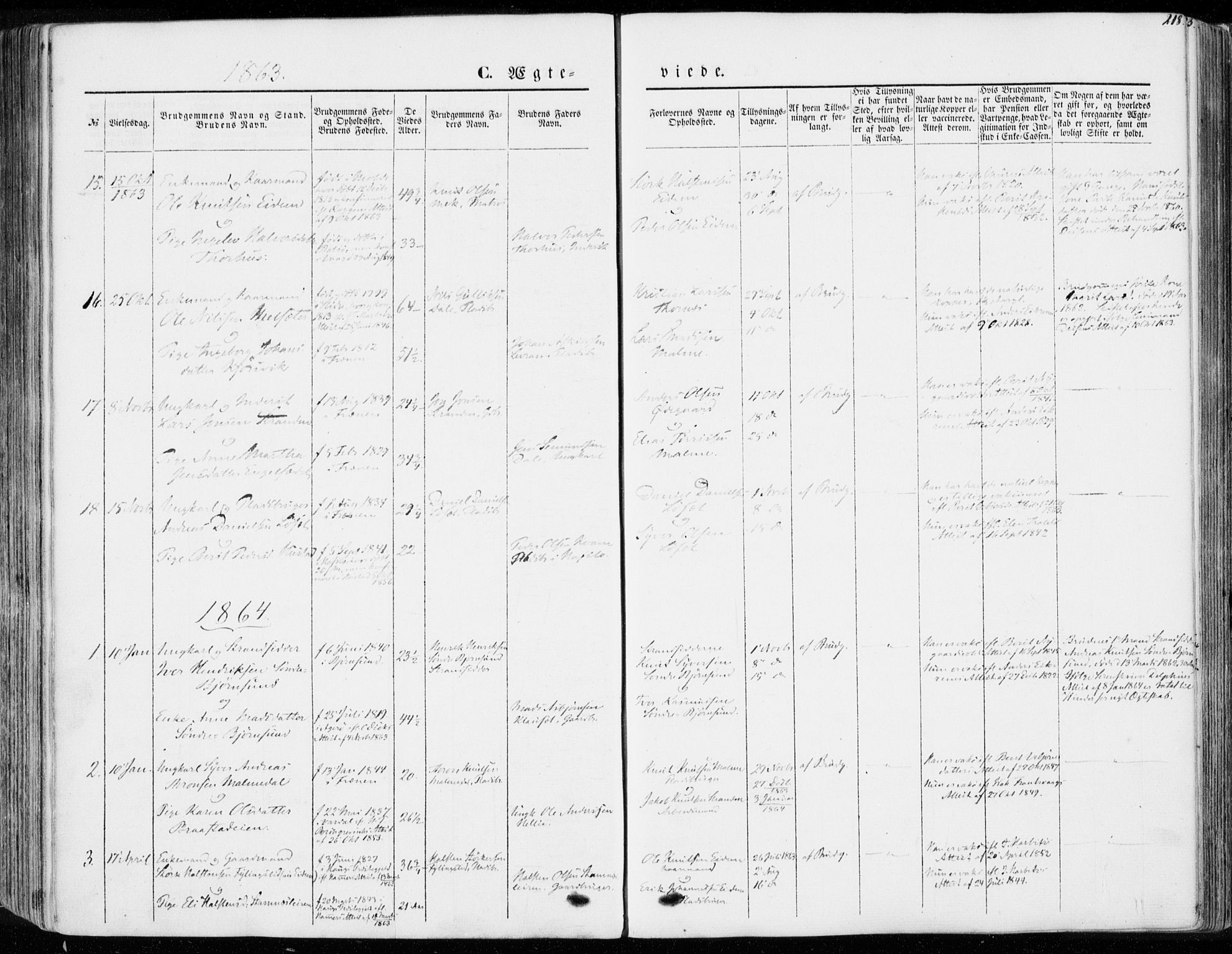 Ministerialprotokoller, klokkerbøker og fødselsregistre - Møre og Romsdal, AV/SAT-A-1454/565/L0748: Parish register (official) no. 565A02, 1845-1872, p. 218