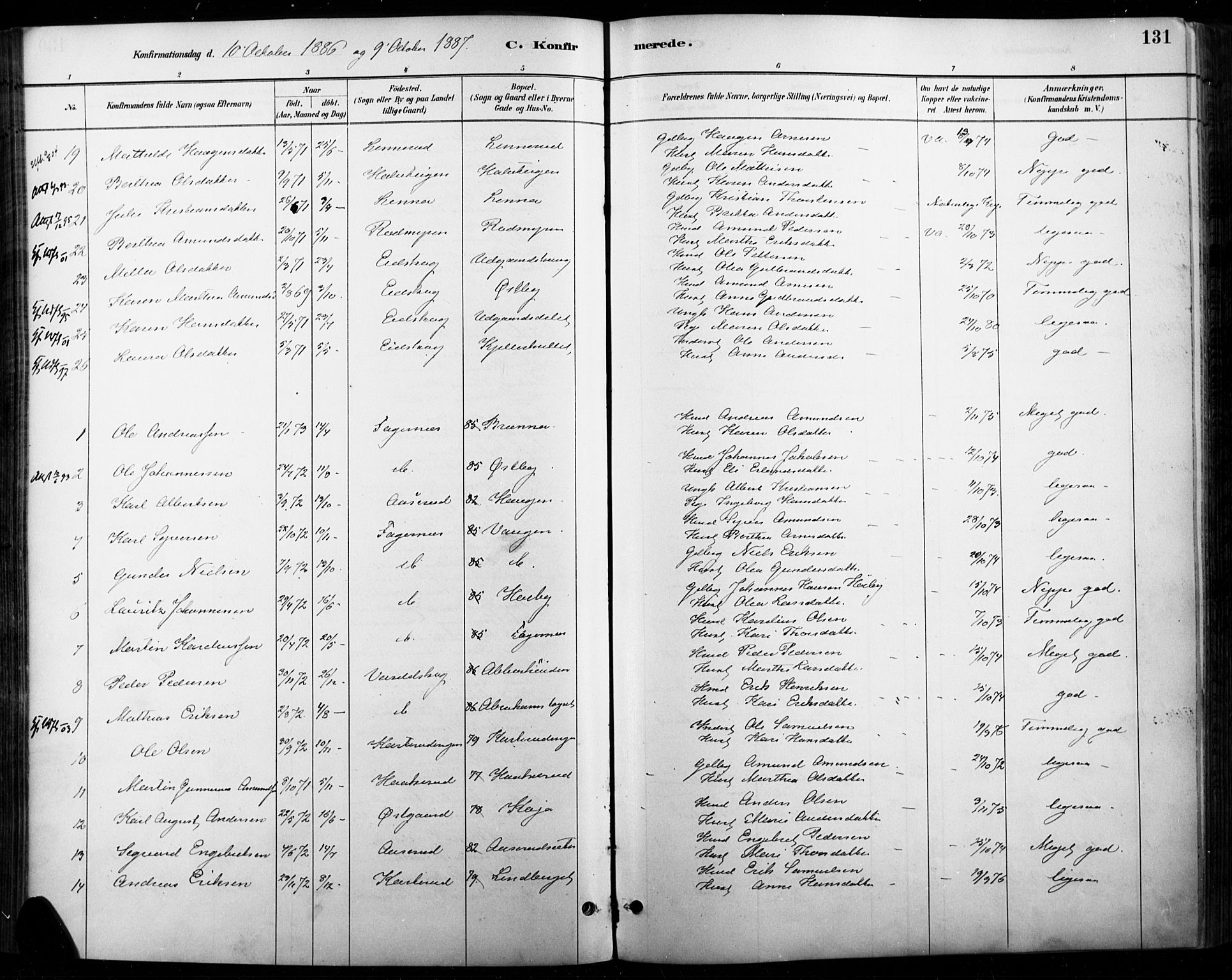 Vinger prestekontor, AV/SAH-PREST-024/H/Ha/Haa/L0015: Parish register (official) no. 15, 1881-1900, p. 131