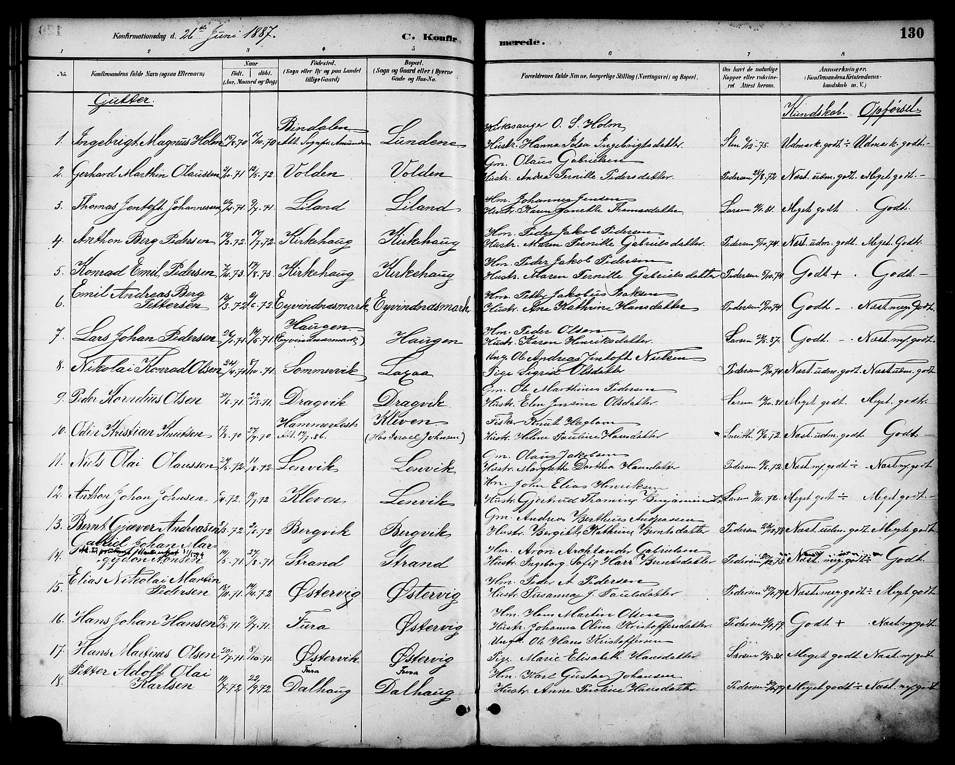 Ministerialprotokoller, klokkerbøker og fødselsregistre - Nordland, SAT/A-1459/863/L0898: Parish register (official) no. 863A10, 1886-1897, p. 130
