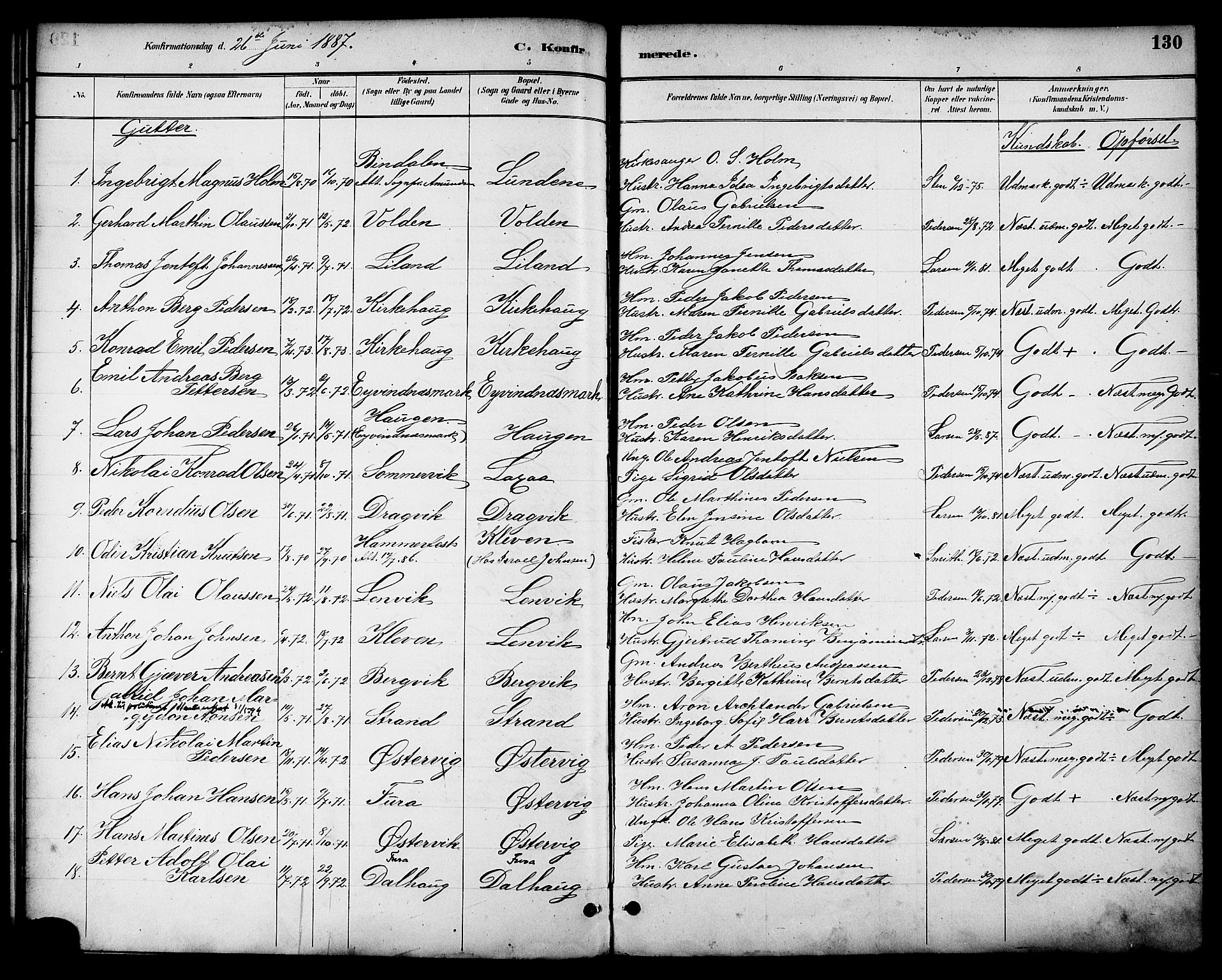 Ministerialprotokoller, klokkerbøker og fødselsregistre - Nordland, AV/SAT-A-1459/863/L0898: Parish register (official) no. 863A10, 1886-1897, p. 130