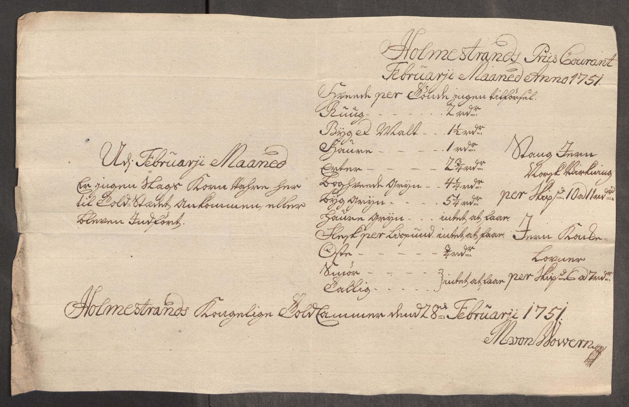 Rentekammeret inntil 1814, Realistisk ordnet avdeling, AV/RA-EA-4070/Oe/L0004: [Ø1]: Priskuranter, 1749-1752, p. 569